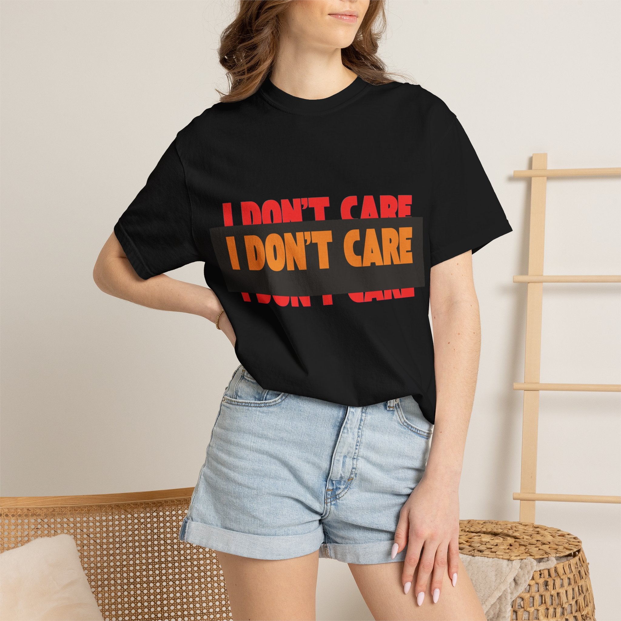 I Don't Care Graphic T-Shirt | Bold Statement Tee with 'I DON'T CARE' Print
