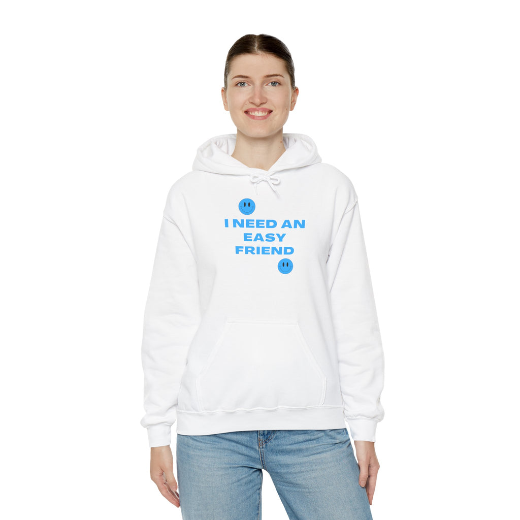 I Need an Easy Friend Ladies Hoodie | Minimalist Cute Blue Button Graphic Sweatshirt