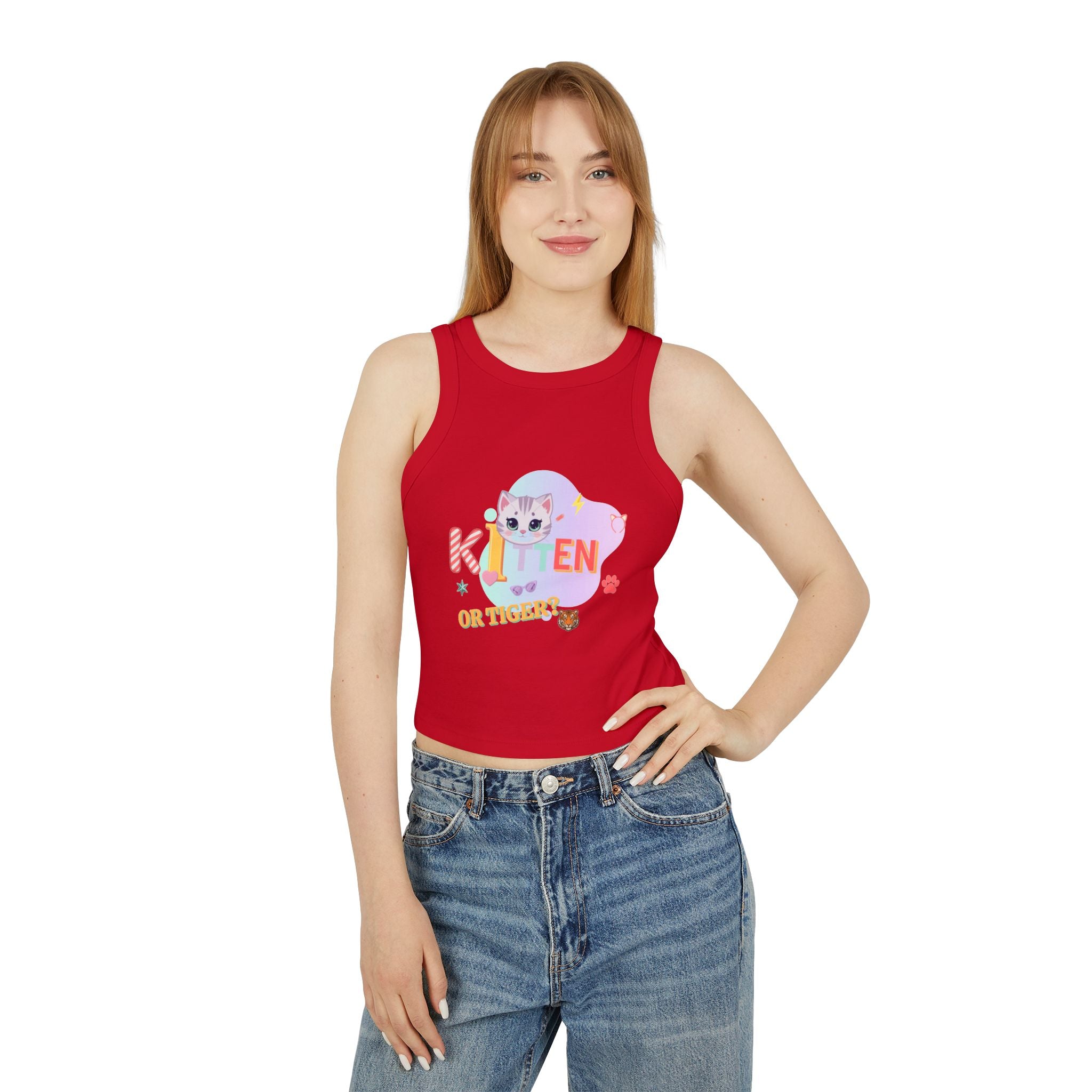 Kitten or Tiger Tank Top | Cute Pastel Cat Graphic with Retro Letters