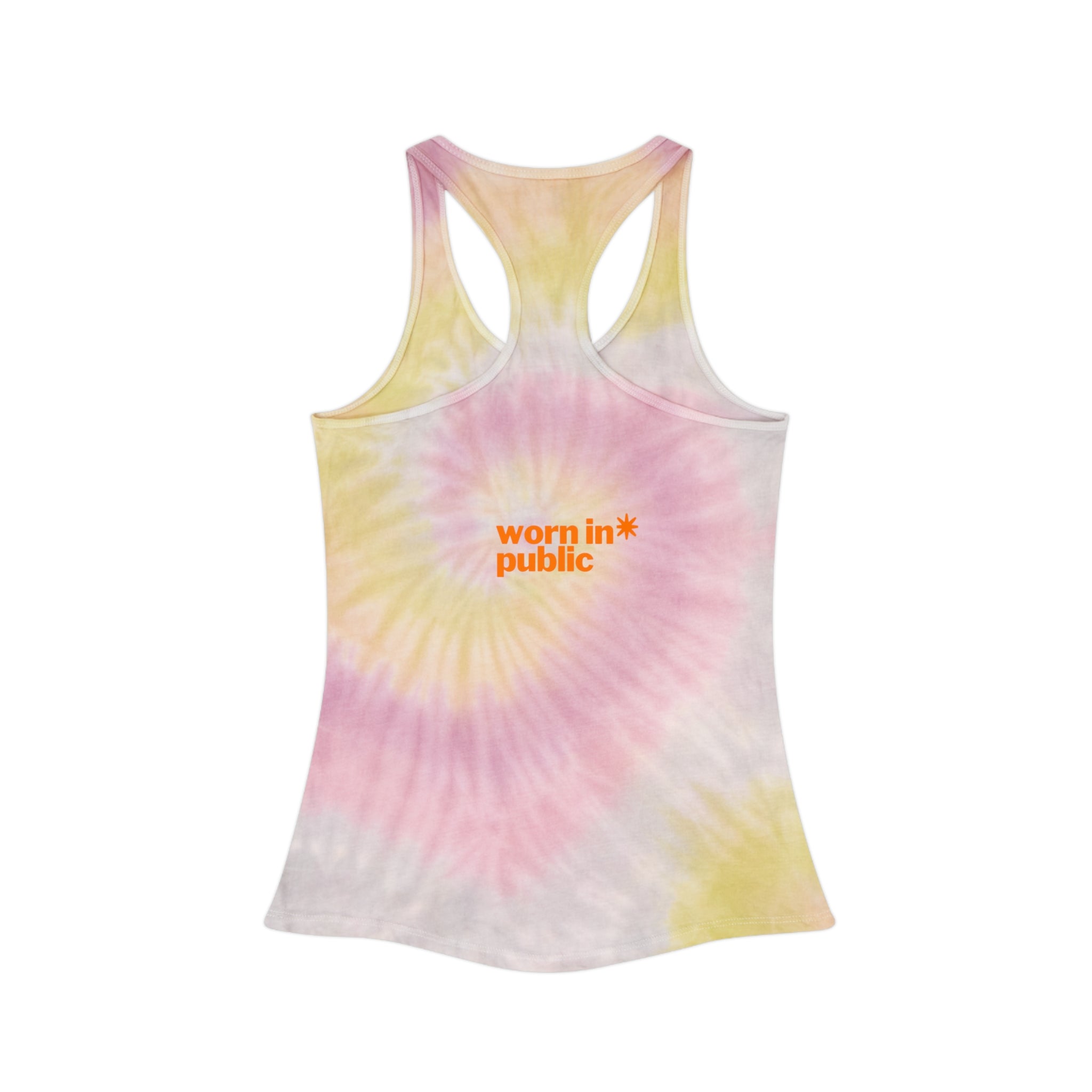 No Filter Here Tie-Dye Racerback Tank Top | Blue Spiral Playful Slogan