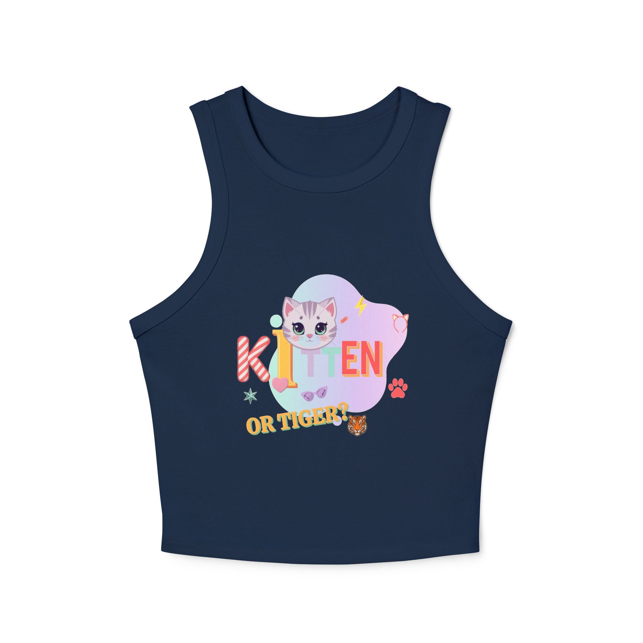 Kitten or Tiger Tank Top | Cute Pastel Cat Graphic with Retro Letters