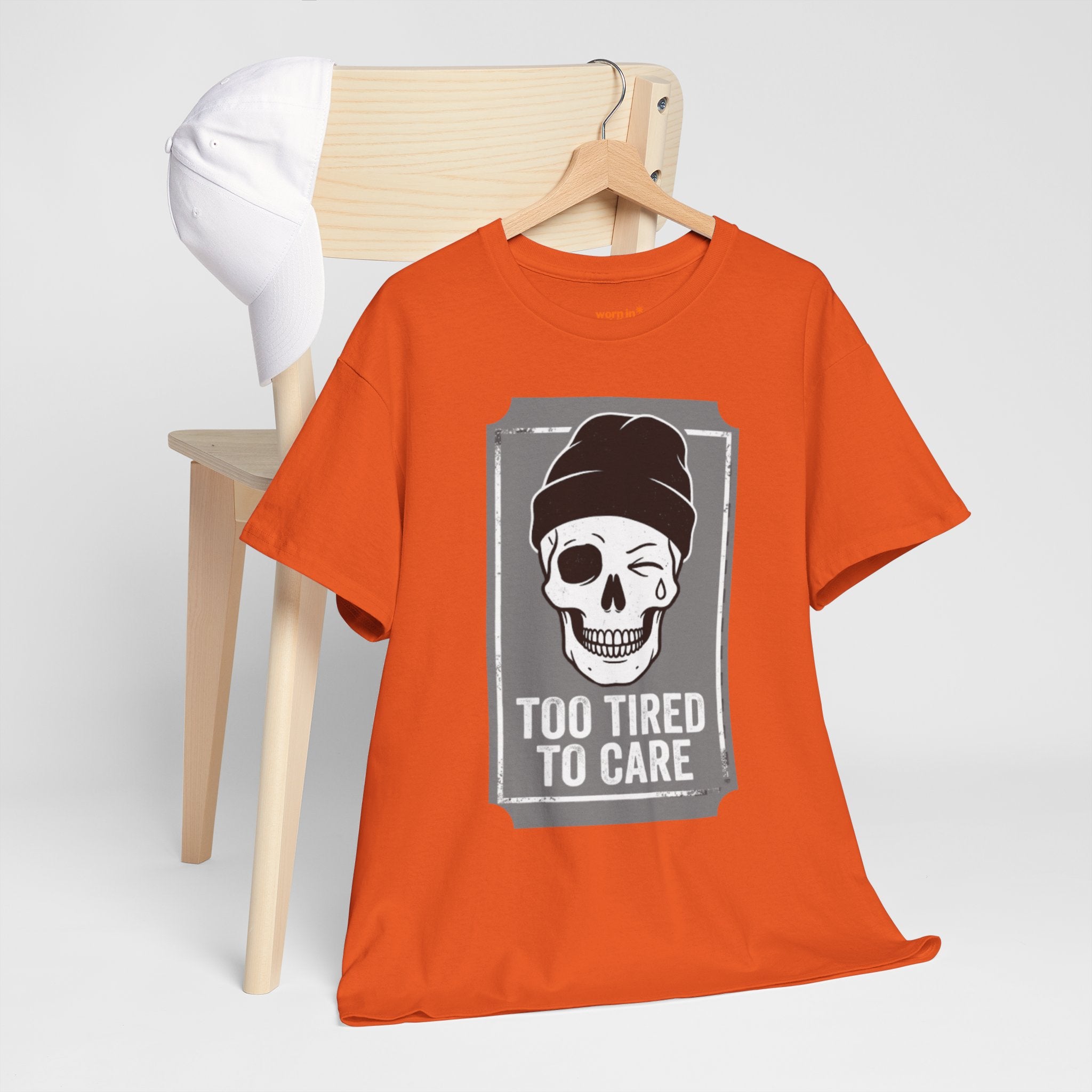 Too Tired To Care Skull T-Shirt | Funny Sarcastic Graphic Tee for the Exhausted