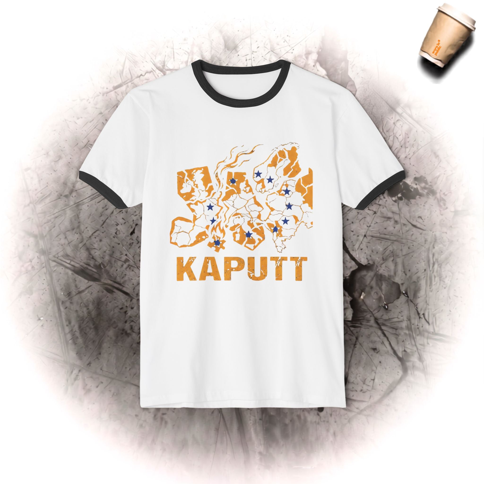 Kaputt Graphic Ringer T-Shirt — Vintage Unisex Distressed Map Design