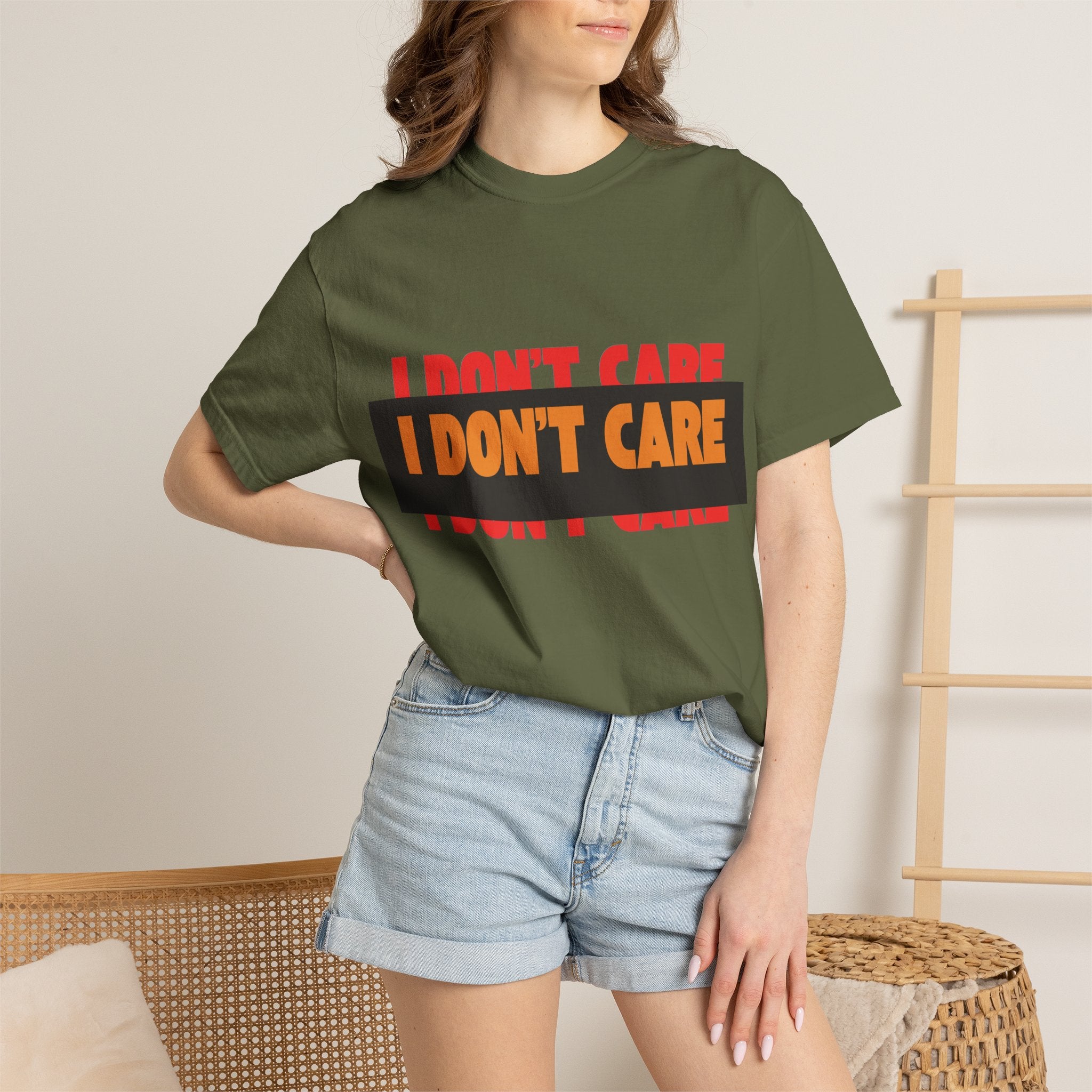 I Don't Care Graphic T-Shirt | Bold Statement Tee with 'I DON'T CARE' Print
