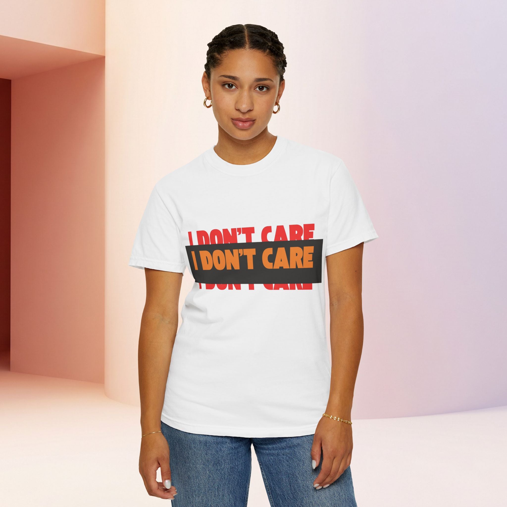 I Don't Care Graphic T-Shirt | Bold Statement Tee with 'I DON'T CARE' Print