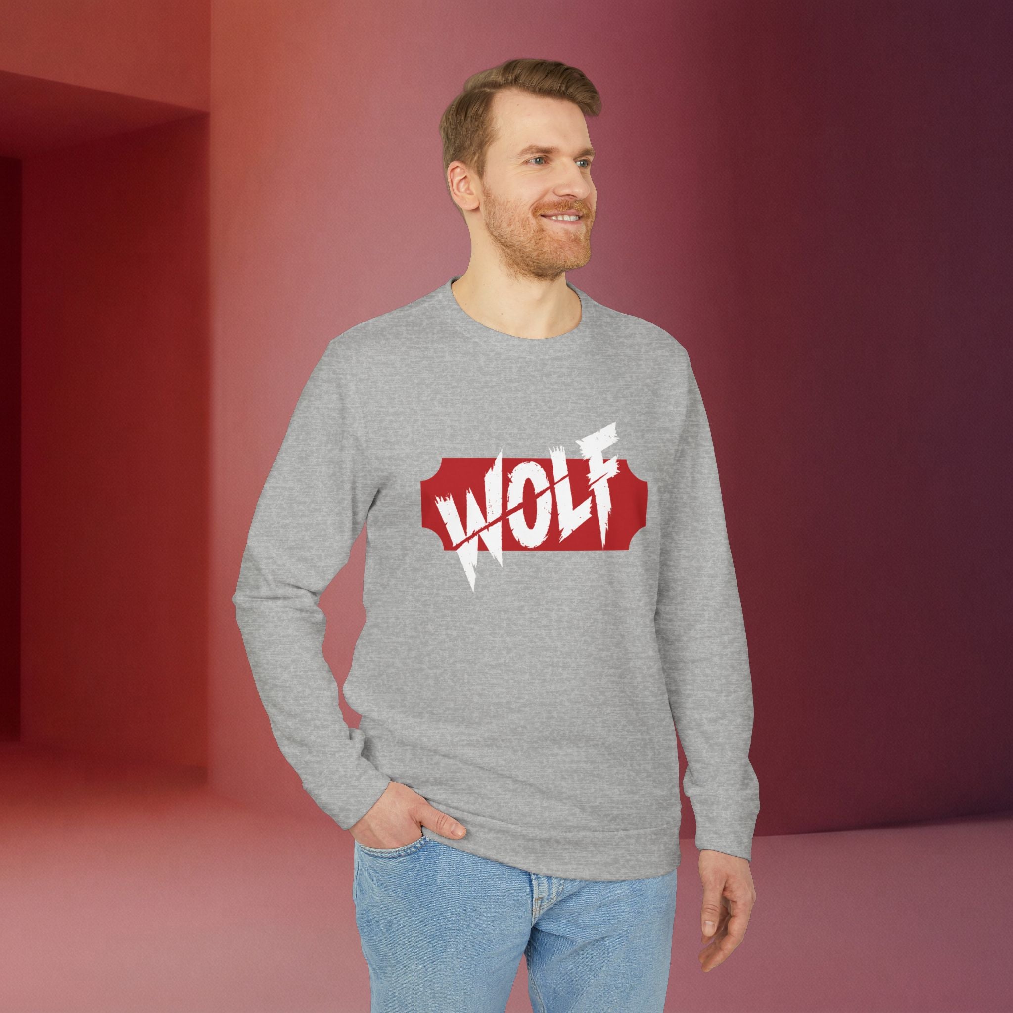 For a Wolf Crewneck Sweatshirt | Red Graphic Fleece Pullover
