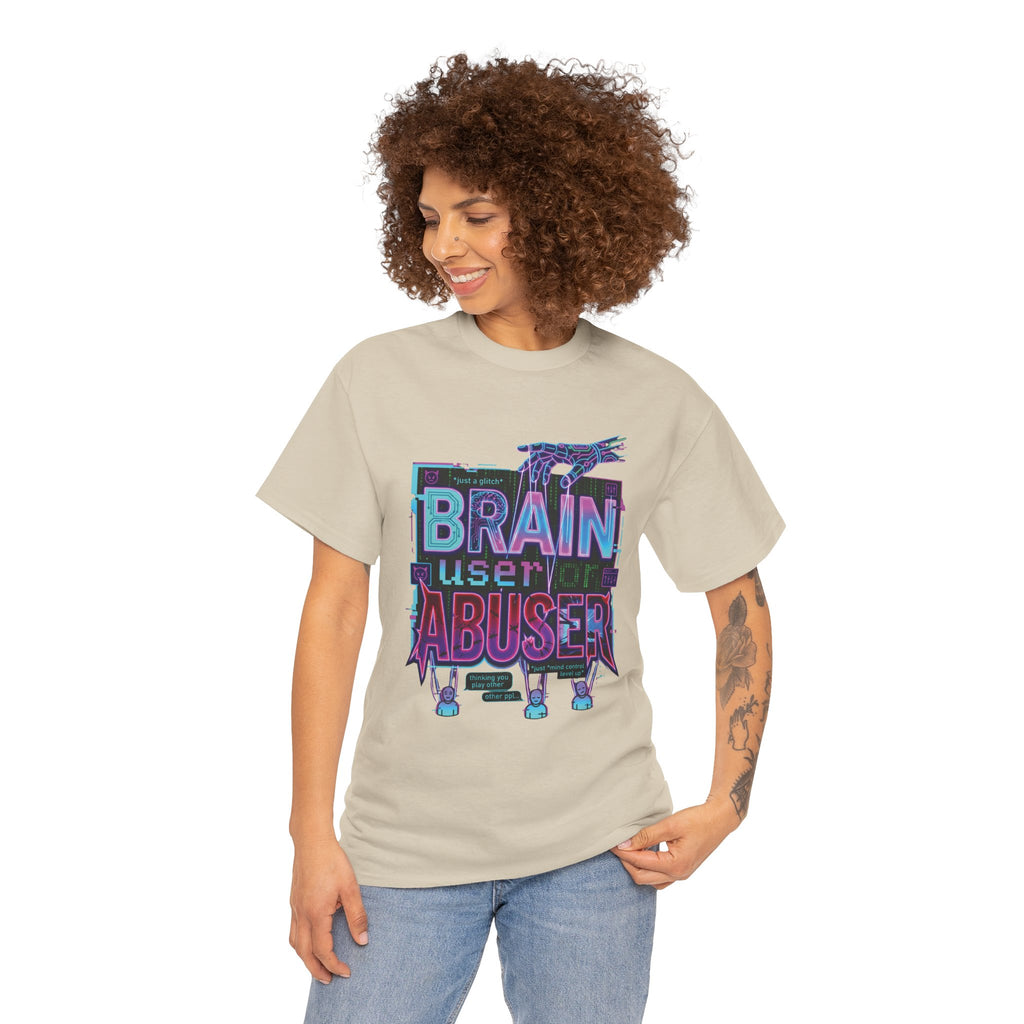 Brain User or Abuser GEN Z Unisex Tee — Retro Cyberpunk "Use Your Brain" Graphic T-Shirt
