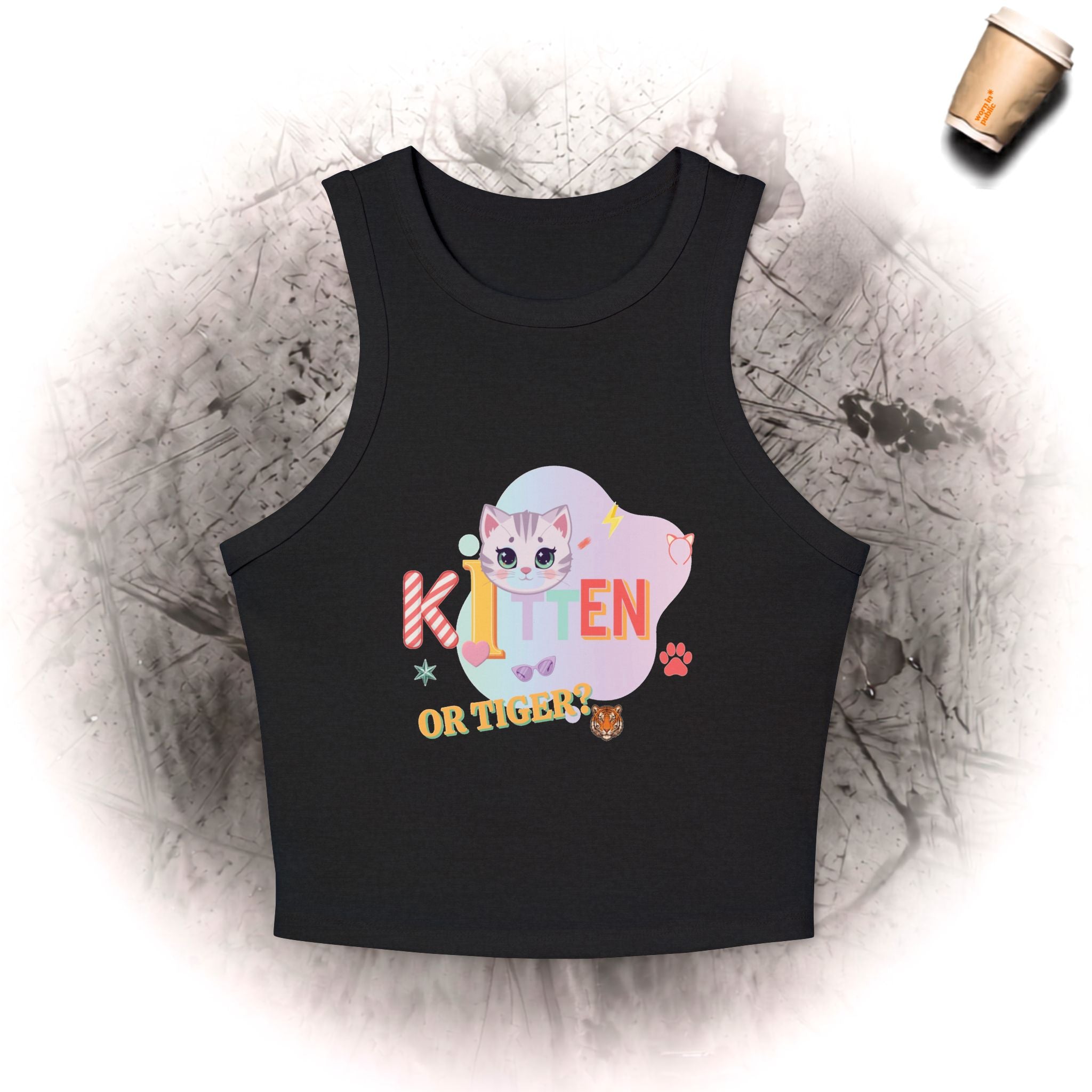 Kätzchen oder Tiger Tanktop | Süße Pastellkatze Grafik mit Retro-Schriftzug
