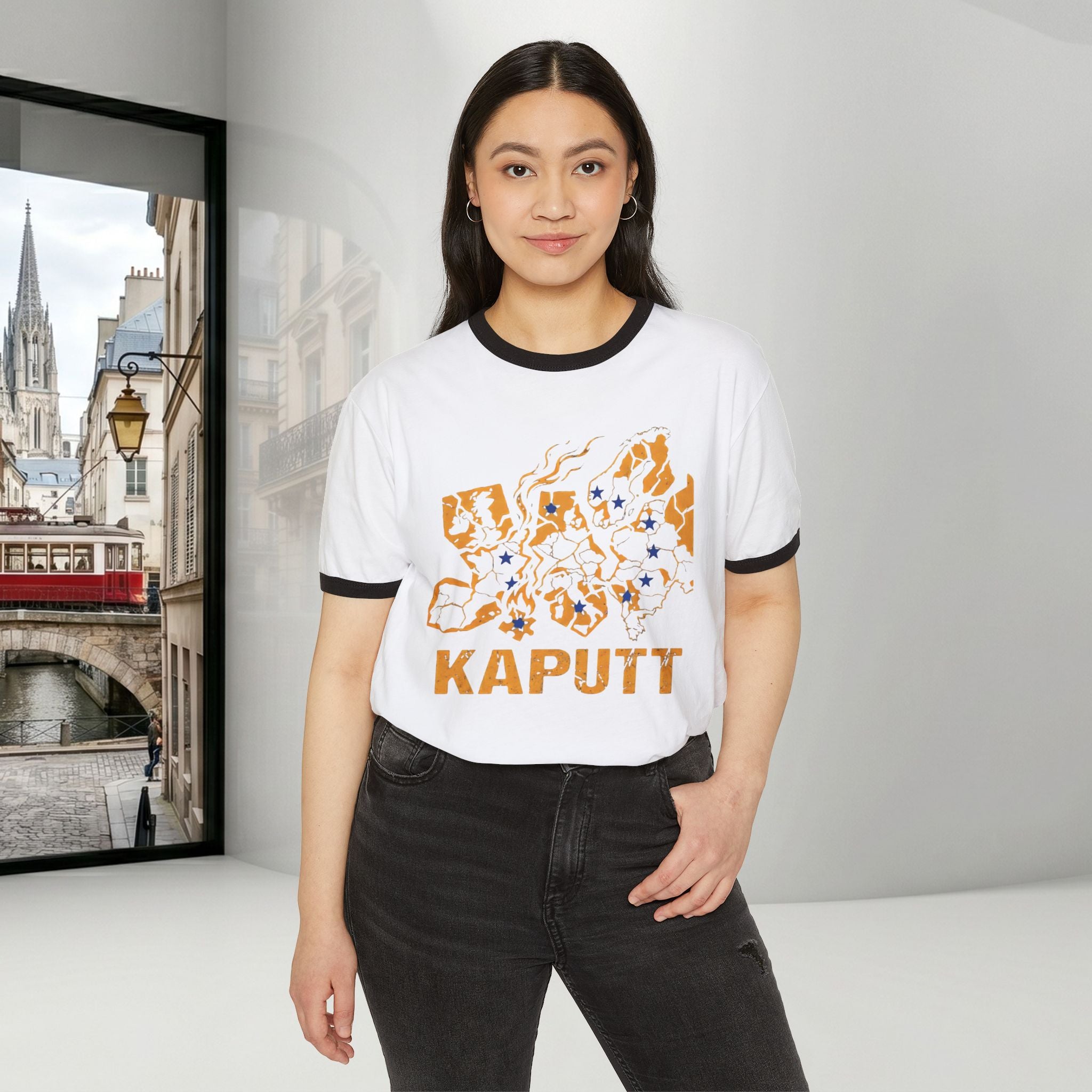 Kaputt Graphic Ringer T-Shirt — Vintage Unisex Distressed Map Design
