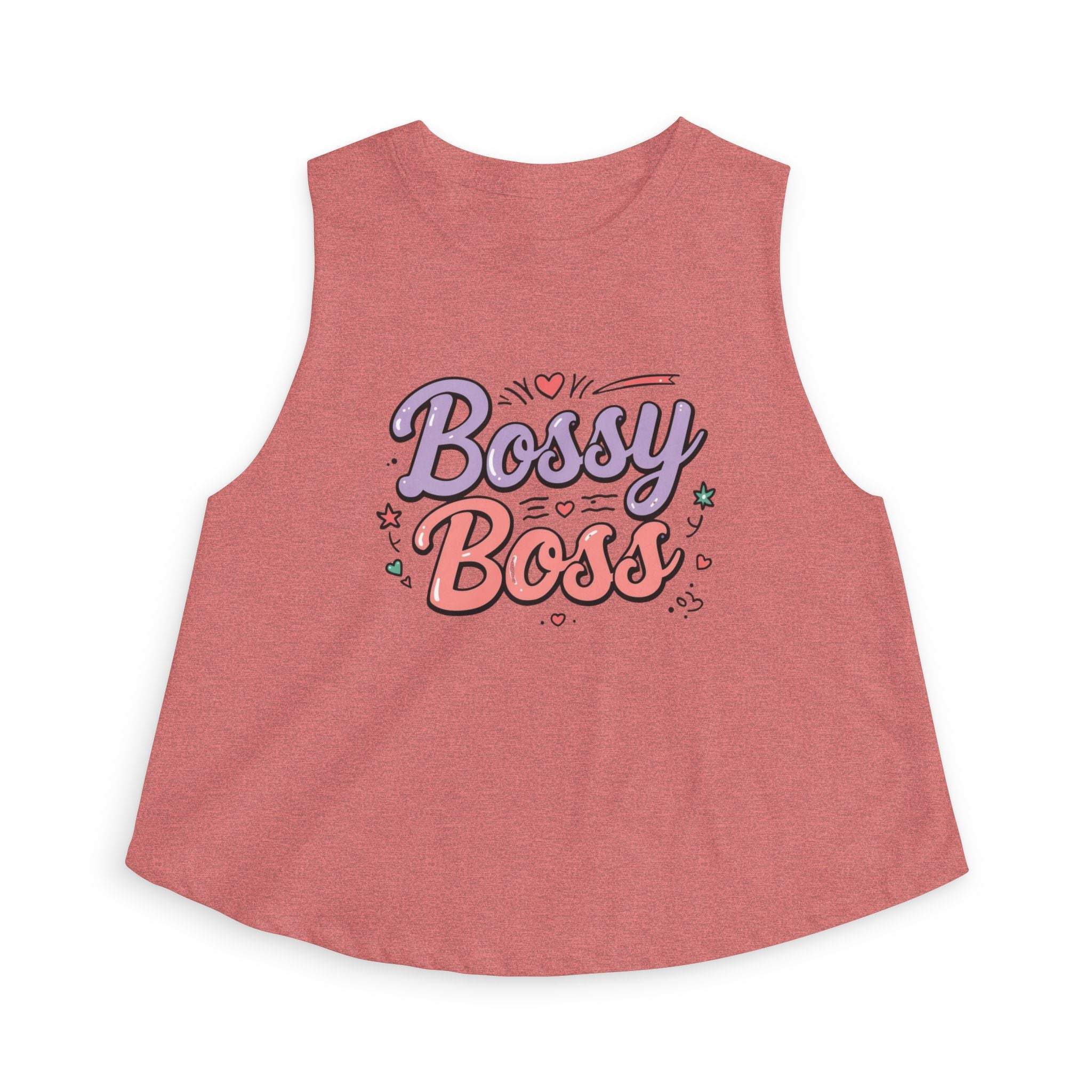 Bossy Boss Crop Top | Retro Script Graphic Top with Pastel Hearts & Stars