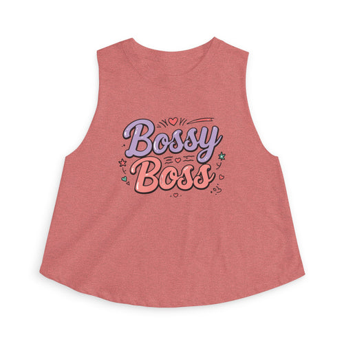 Bossy Boss Crop Top | Retro Script Graphic Top with Pastel Hearts & Stars
