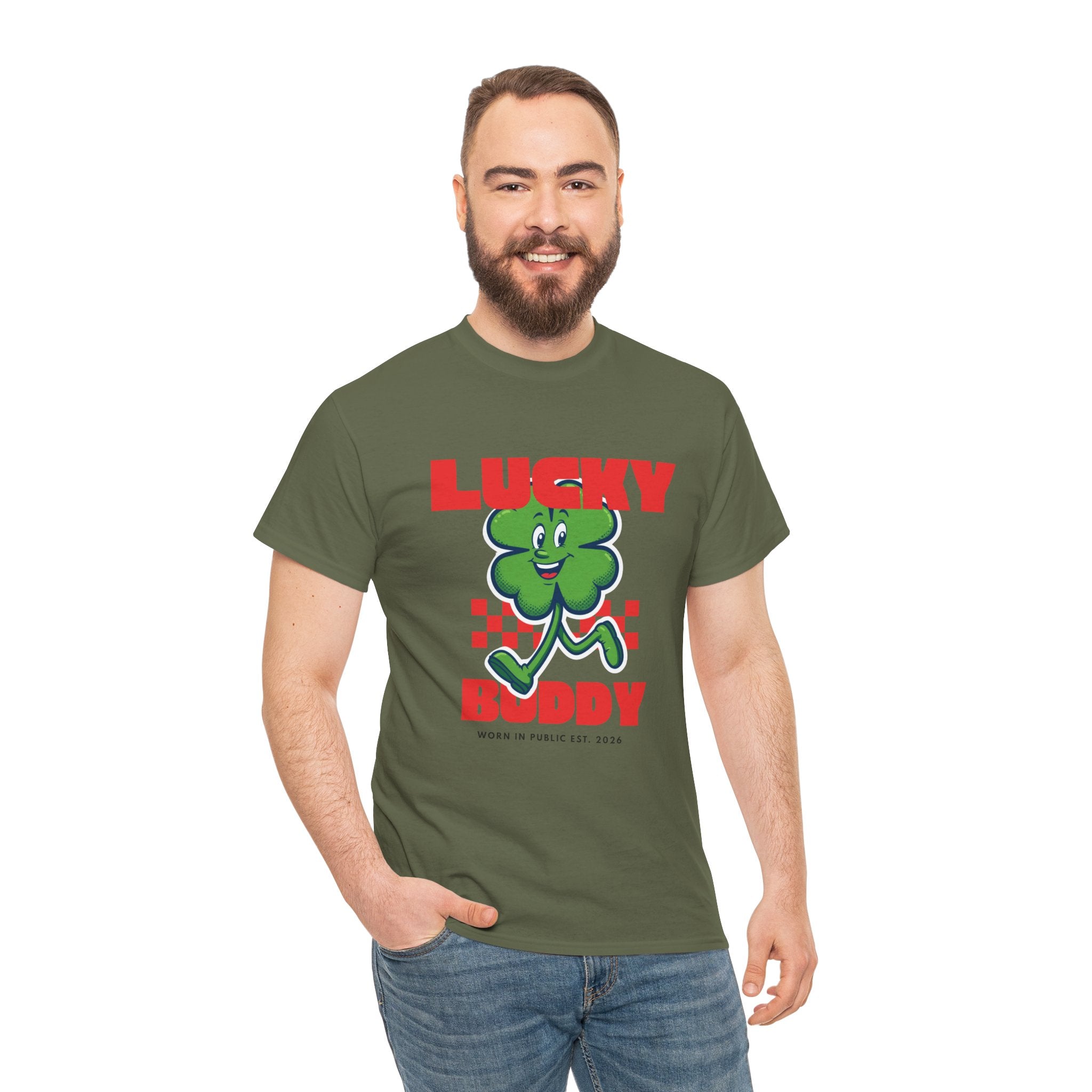 Lucky Buddy Clover T-Shirt | Retro Checker St. Patrick's Day Graphic Tee