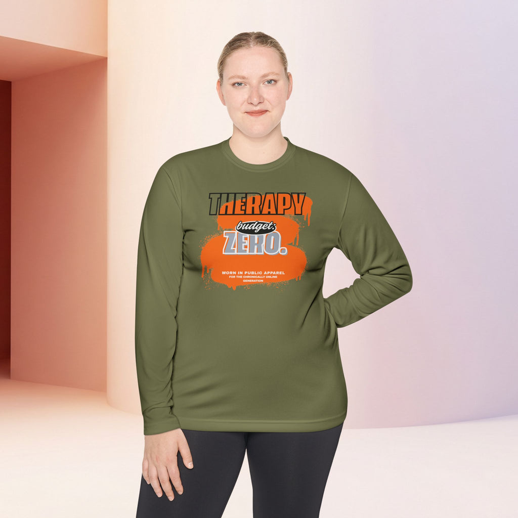 Therapy Budget Zero Long Sleeve Tee | Funny Mental Health Humor Shirt