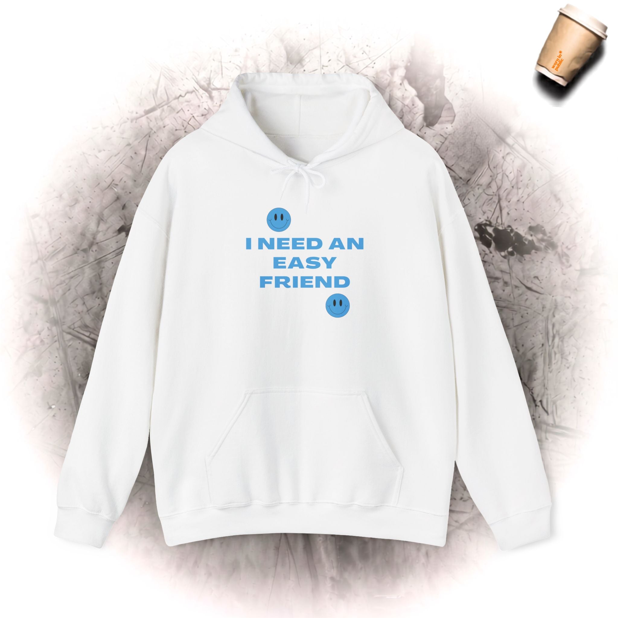 Ich brauche einen Easy Friend Damen-Kapuzenpullover | Minimalistisches süßes blaues Sweatshirt mit Knopf-Grafik