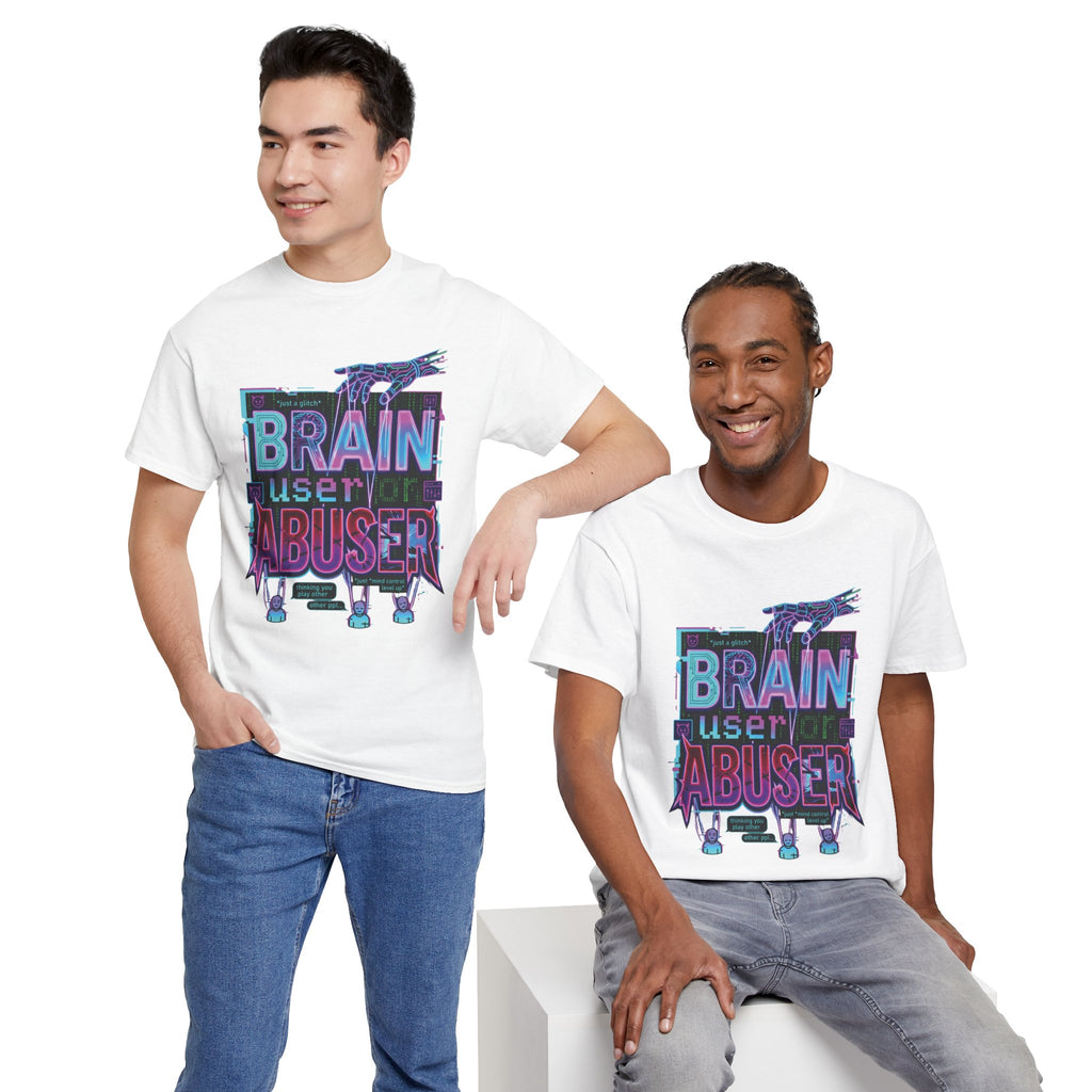 Brain User or Abuser GEN Z Unisex Tee — Retro Cyberpunk "Use Your Brain" Graphic T-Shirt