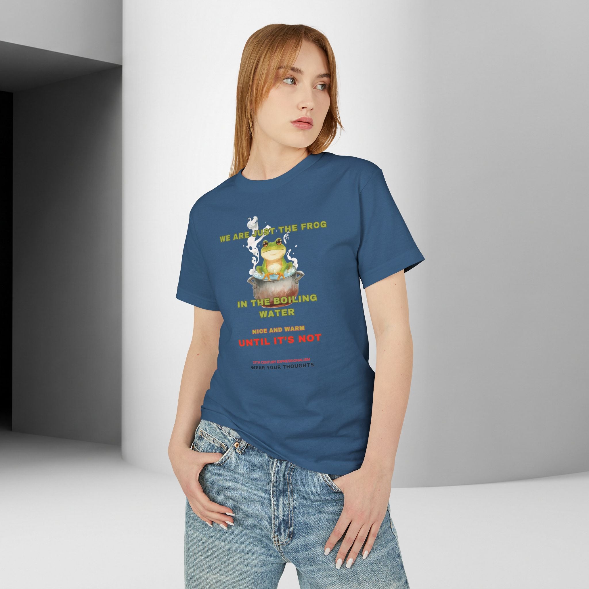 Graphic Unisex Tee — 'We Are Just The Frog in the Boiling Water' Funny Frog Shirt