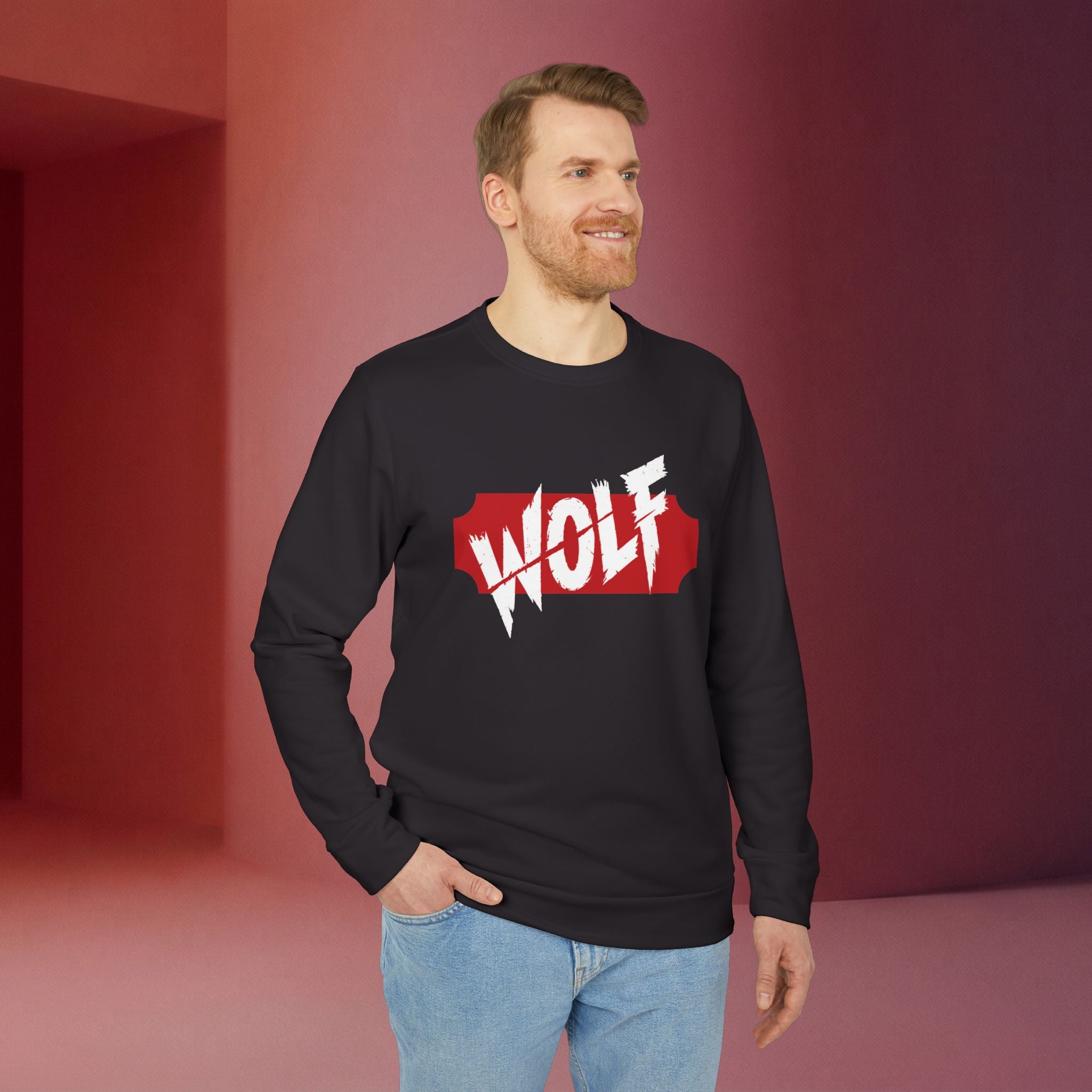 For a Wolf Crewneck Sweatshirt | Red Graphic Fleece Pullover