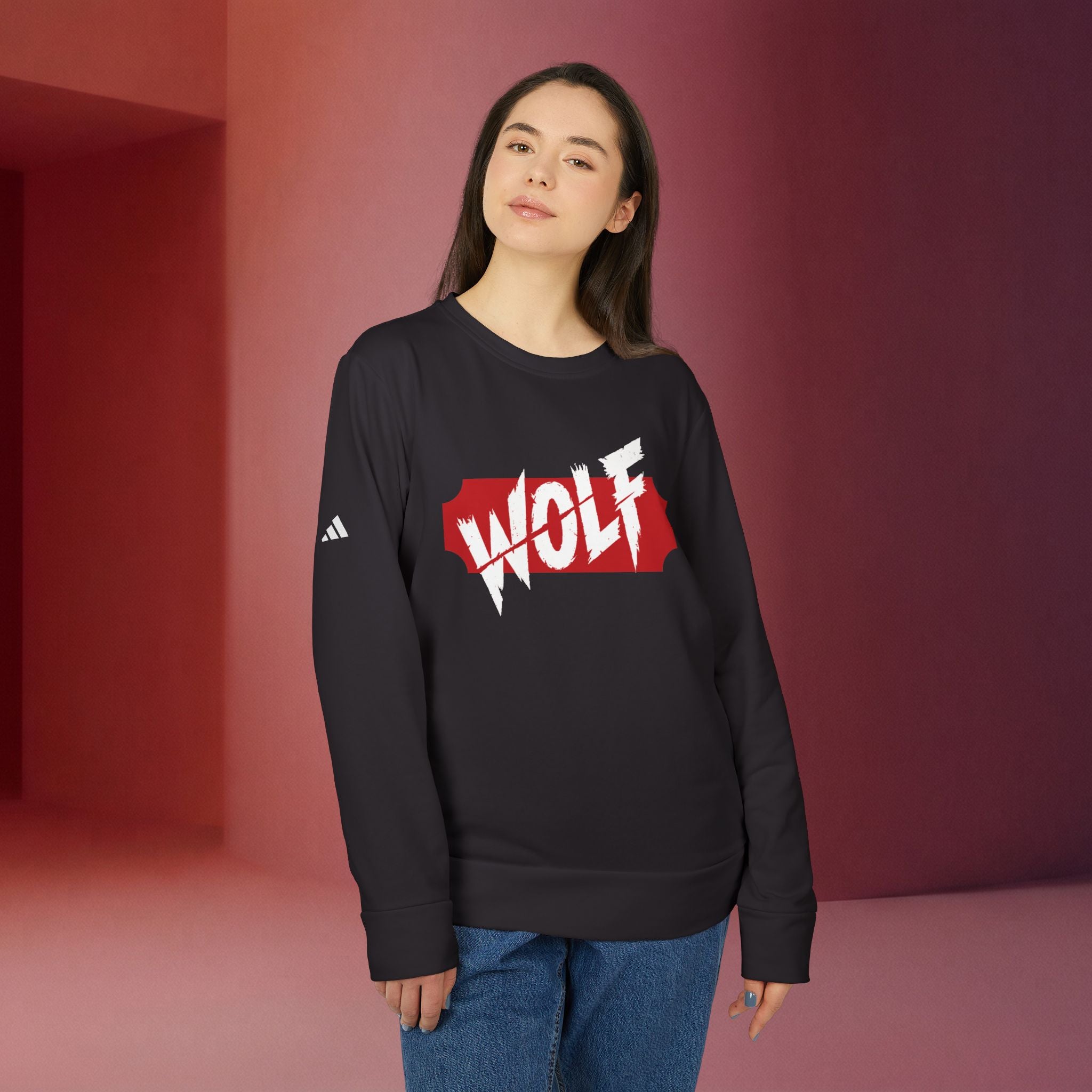 For a Wolf Crewneck Sweatshirt | Red Graphic Fleece Pullover
