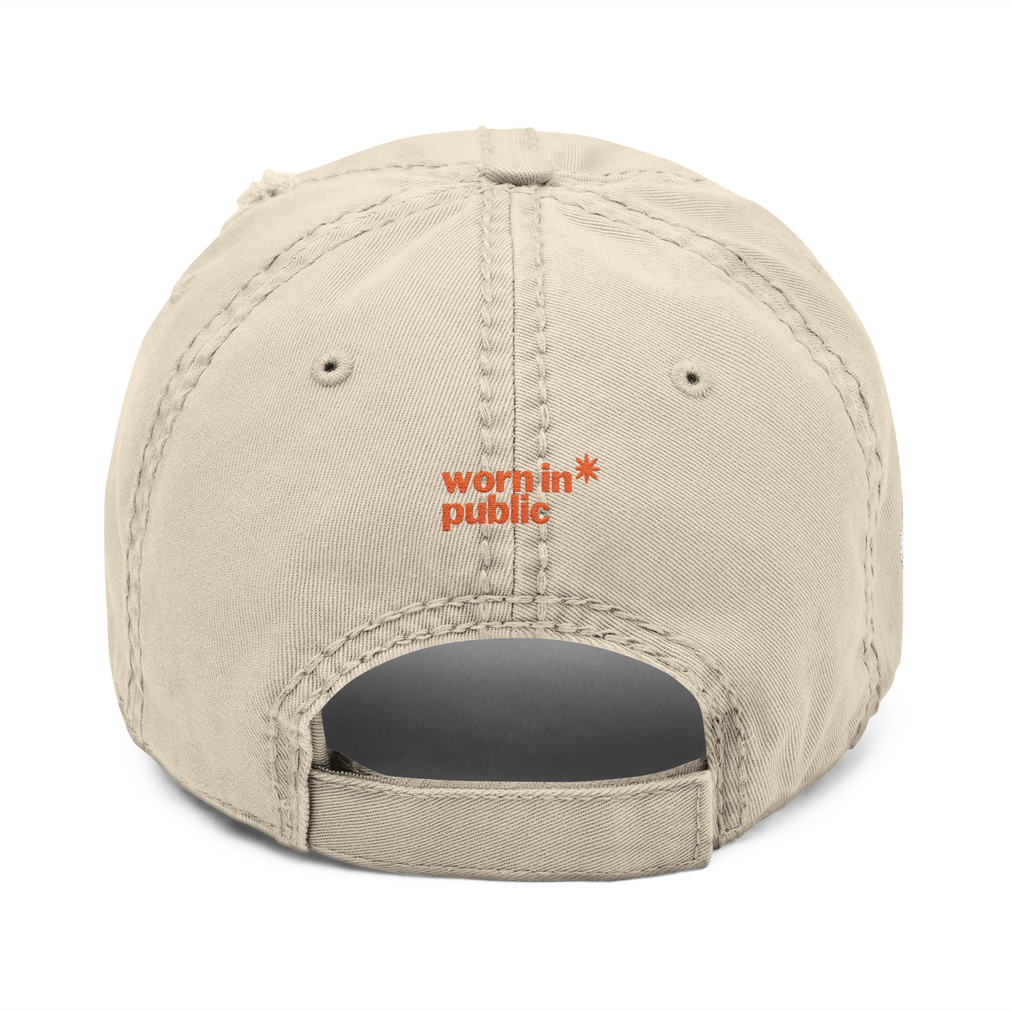Distressed bestickte Mütze RETOUREN-WARE – oranger Pin & „öffentlich getragen“