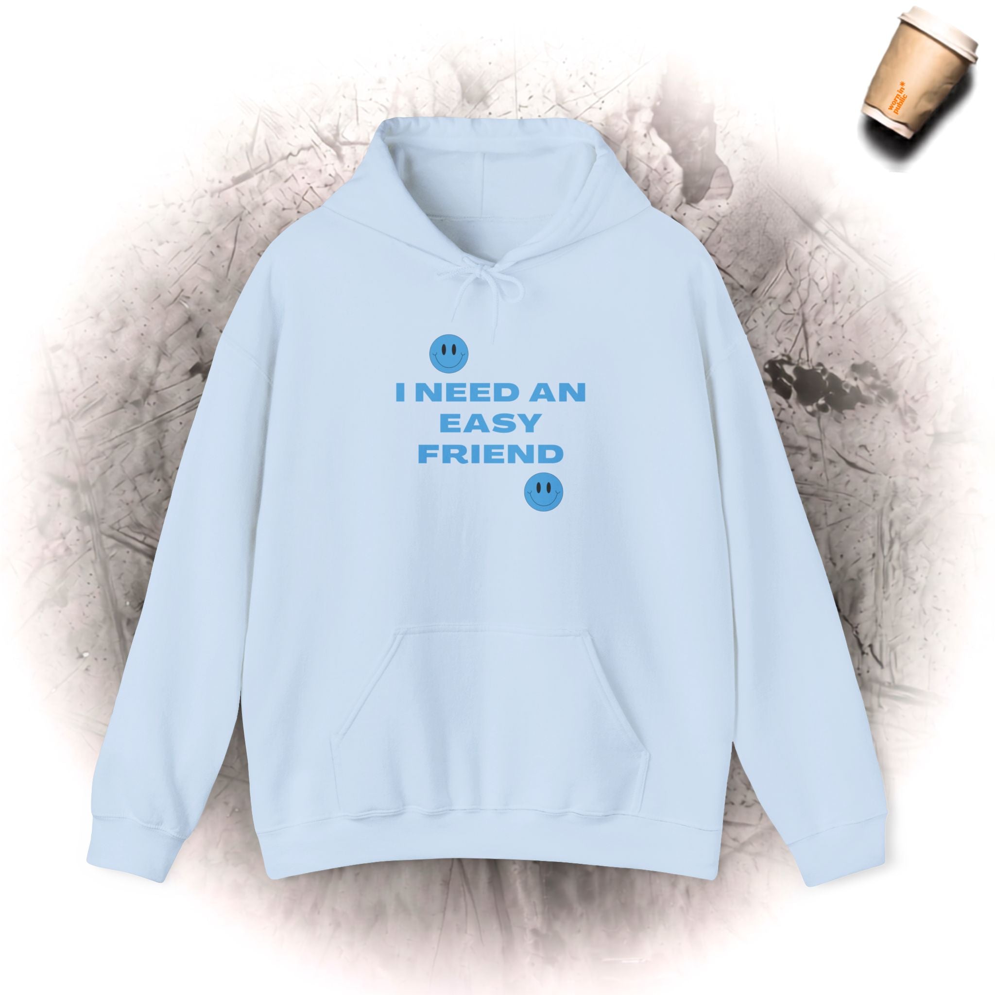 Ich brauche einen Easy Friend Damen-Kapuzenpullover | Minimalistisches süßes blaues Sweatshirt mit Knopf-Grafik