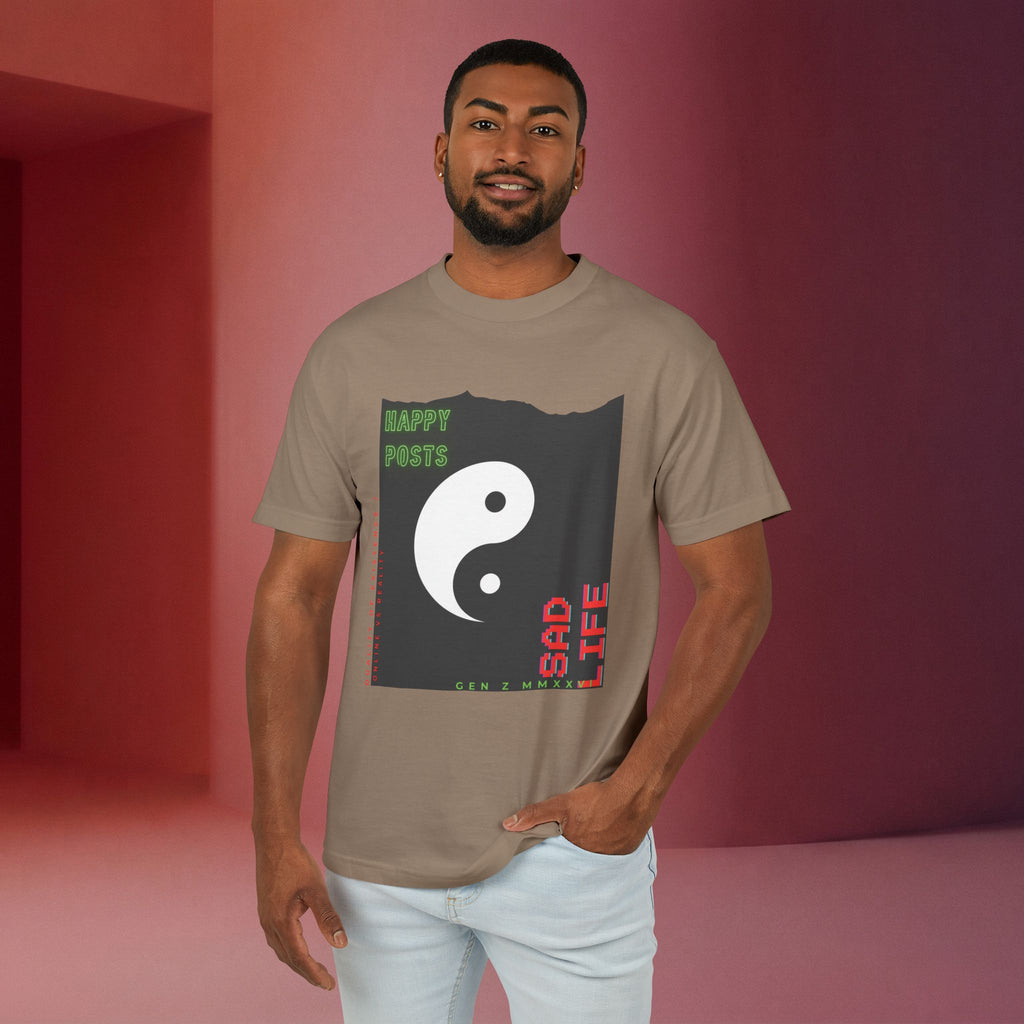 Yin Yang 'Happy Posts / Sad Life' | Vintage Garment-Dyed Unisex Graphic Tee