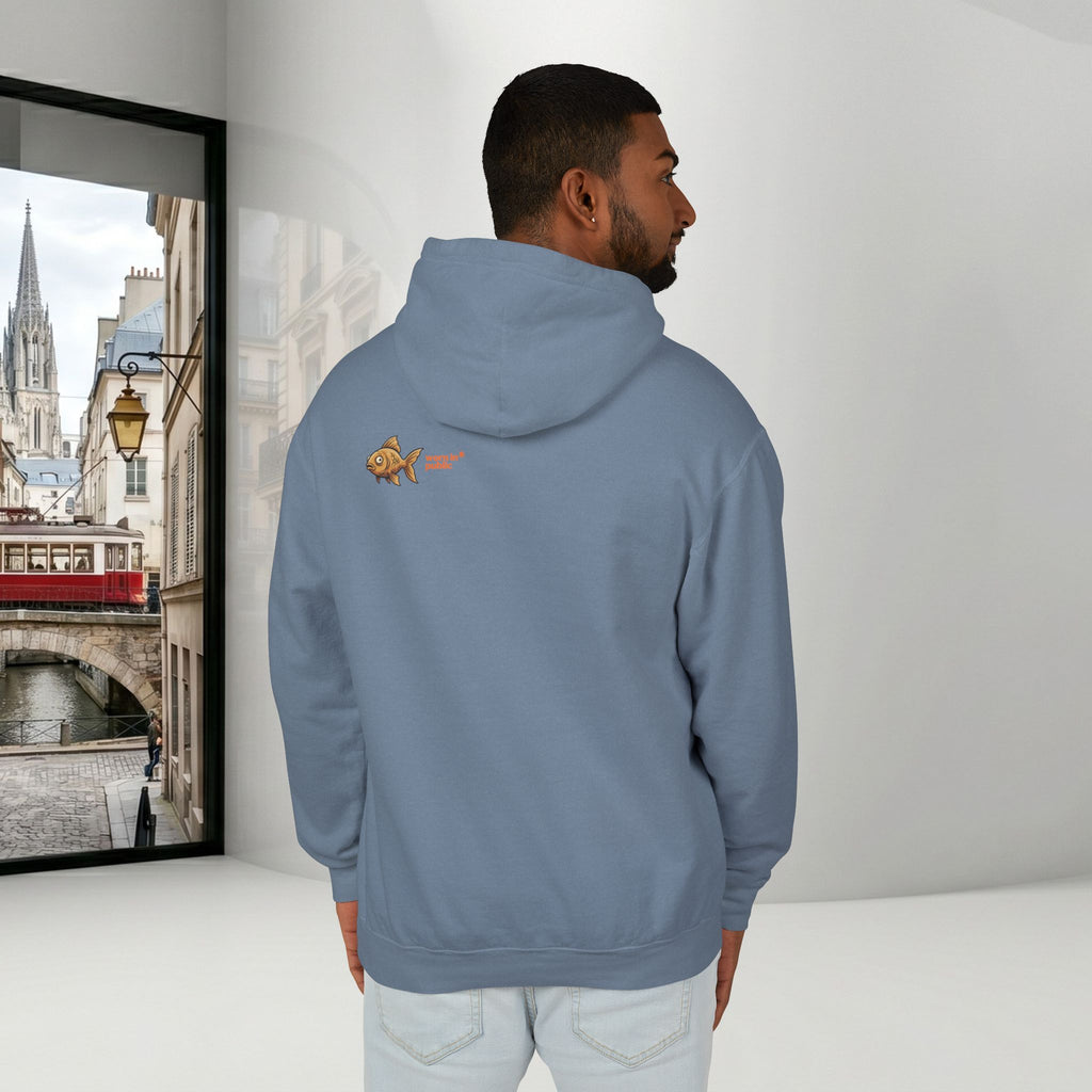 Fish Brain Substitution Plan Hoodie — Vintage Unisex Surreal Graphic Pullover