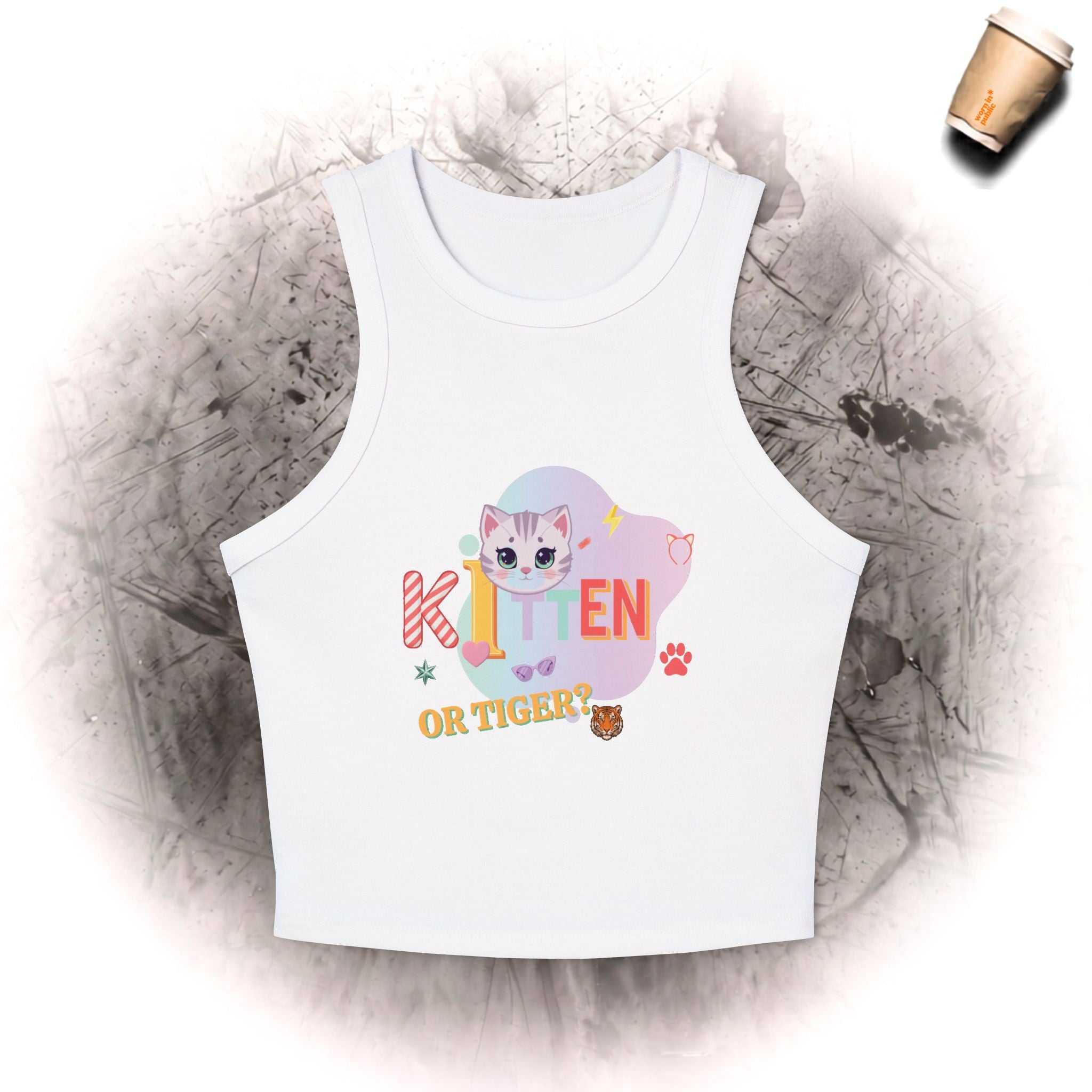 Kätzchen oder Tiger Tanktop | Süße Pastellkatze Grafik mit Retro-Schriftzug