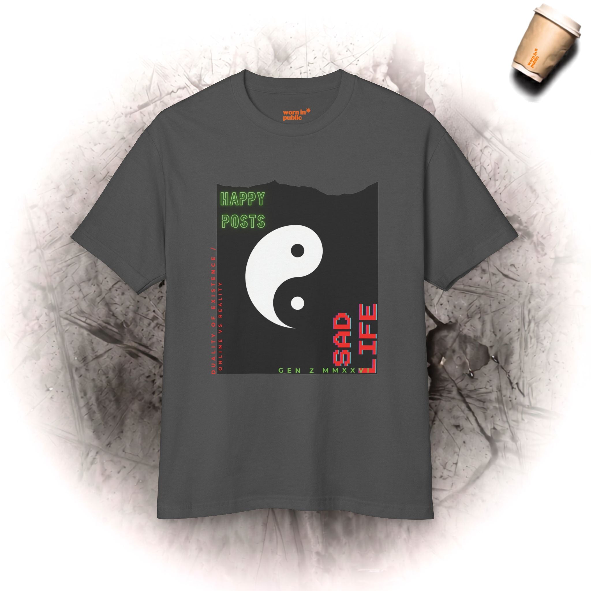 Yin Yang 'Happy Posts / Sad Life' | Vintage Garment-Dyed Unisex Graphic Tee