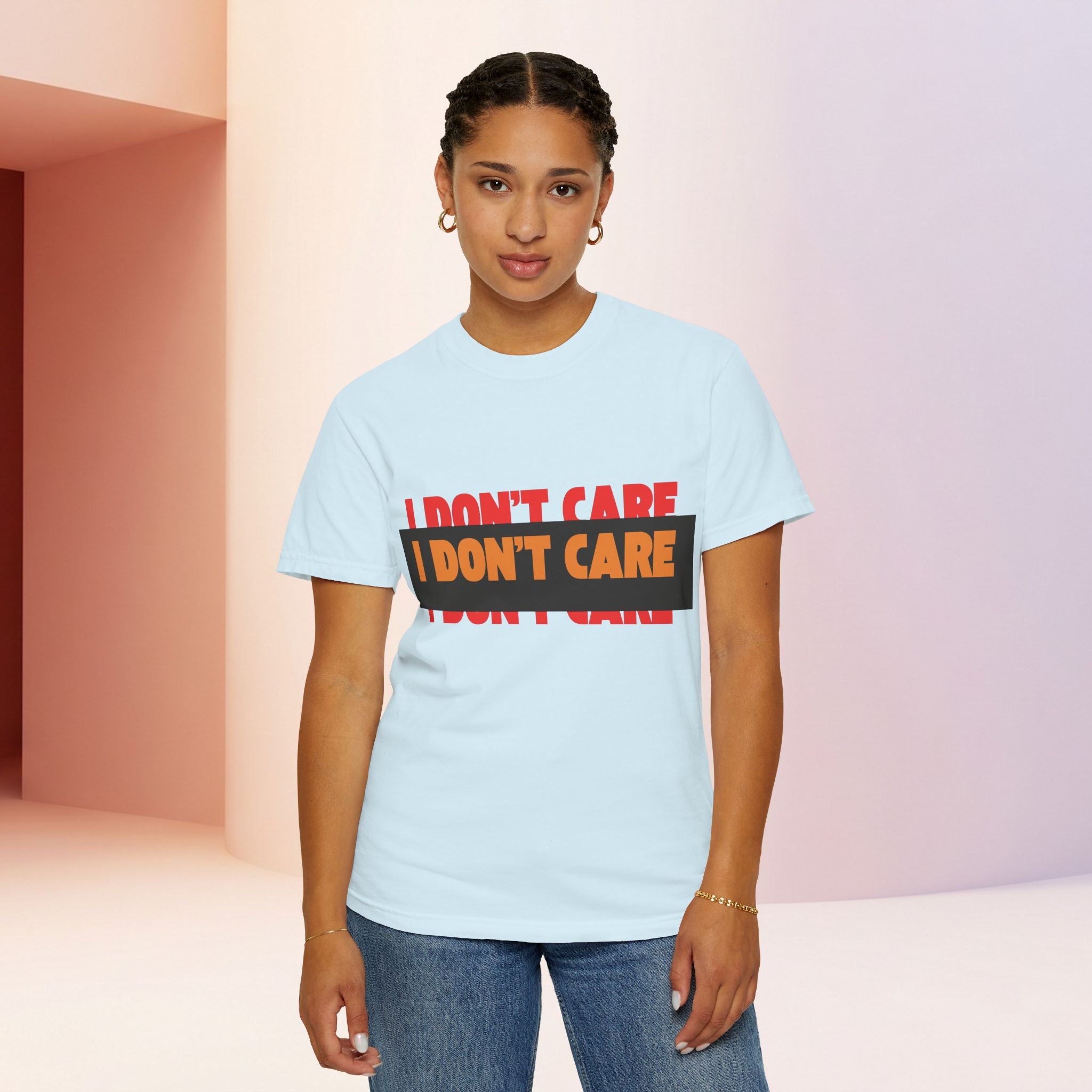 I Don't Care Graphic T-Shirt | Bold Statement Tee with 'I DON'T CARE' Print