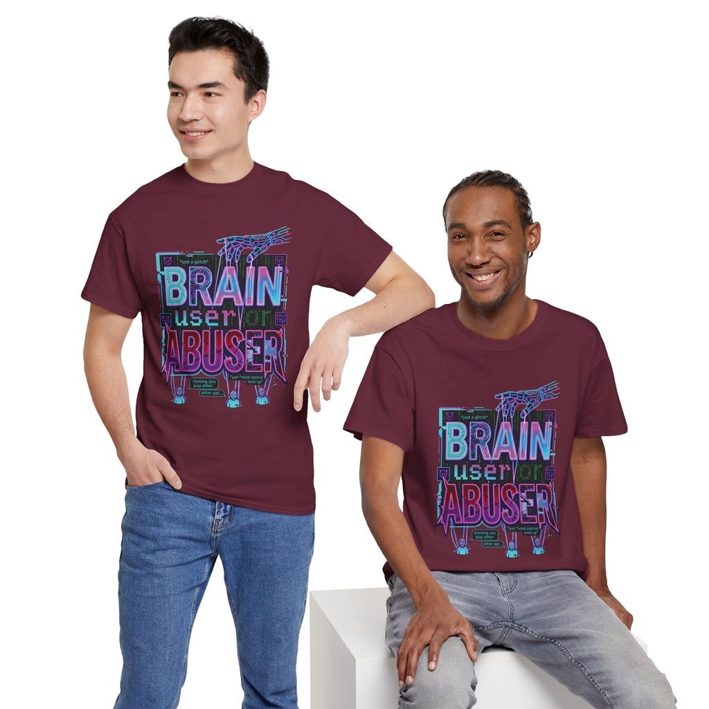 Brain User or Abuser GEN Z Unisex Tee — Retro Cyberpunk "Use Your Brain" Graphic T-Shirt