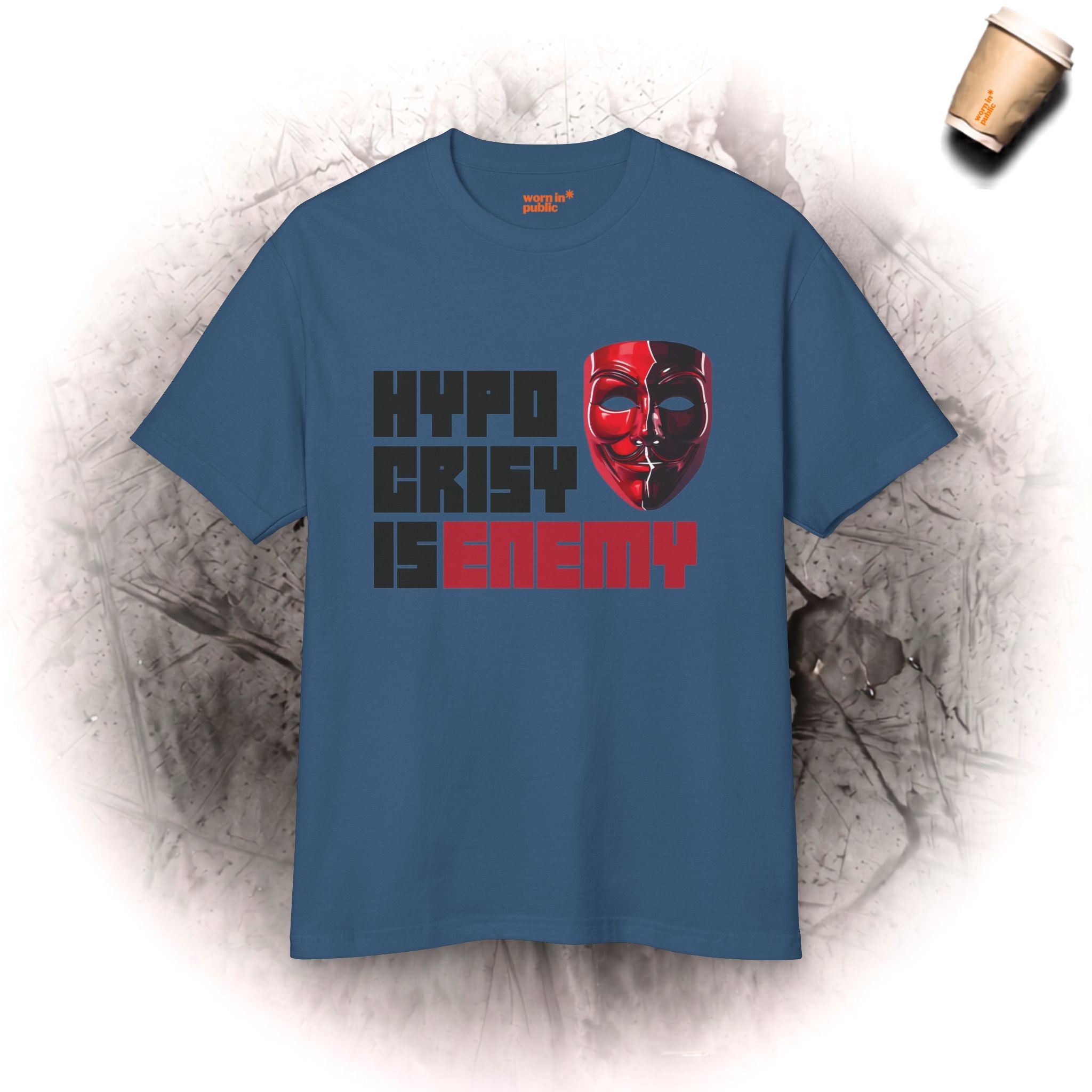 Hypocrisy Is Enemy Graphic Tee — Red Mask Statement T-Shirt