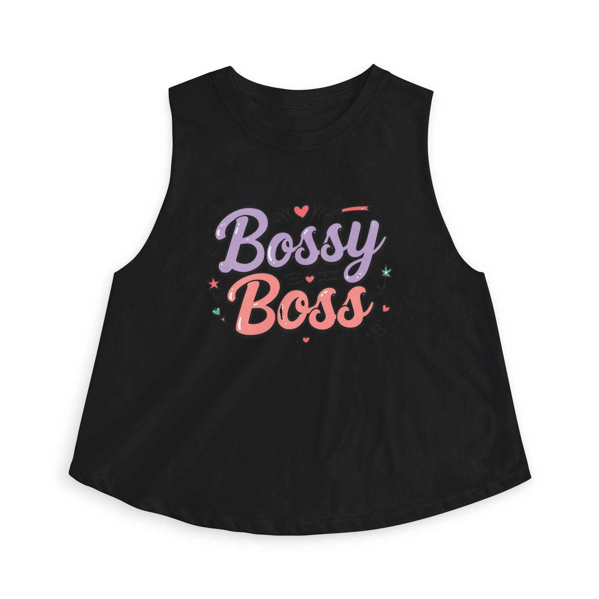 Bossy Boss Crop Top | Retro Script Graphic Top with Pastel Hearts & Stars