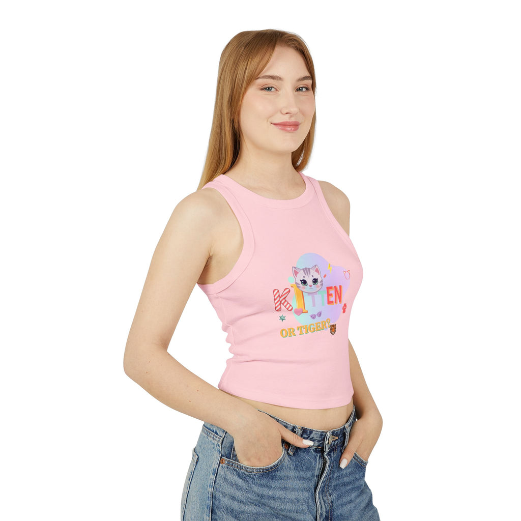 Kitten or Tiger Tank Top | Cute Pastel Cat Graphic with Retro Letters