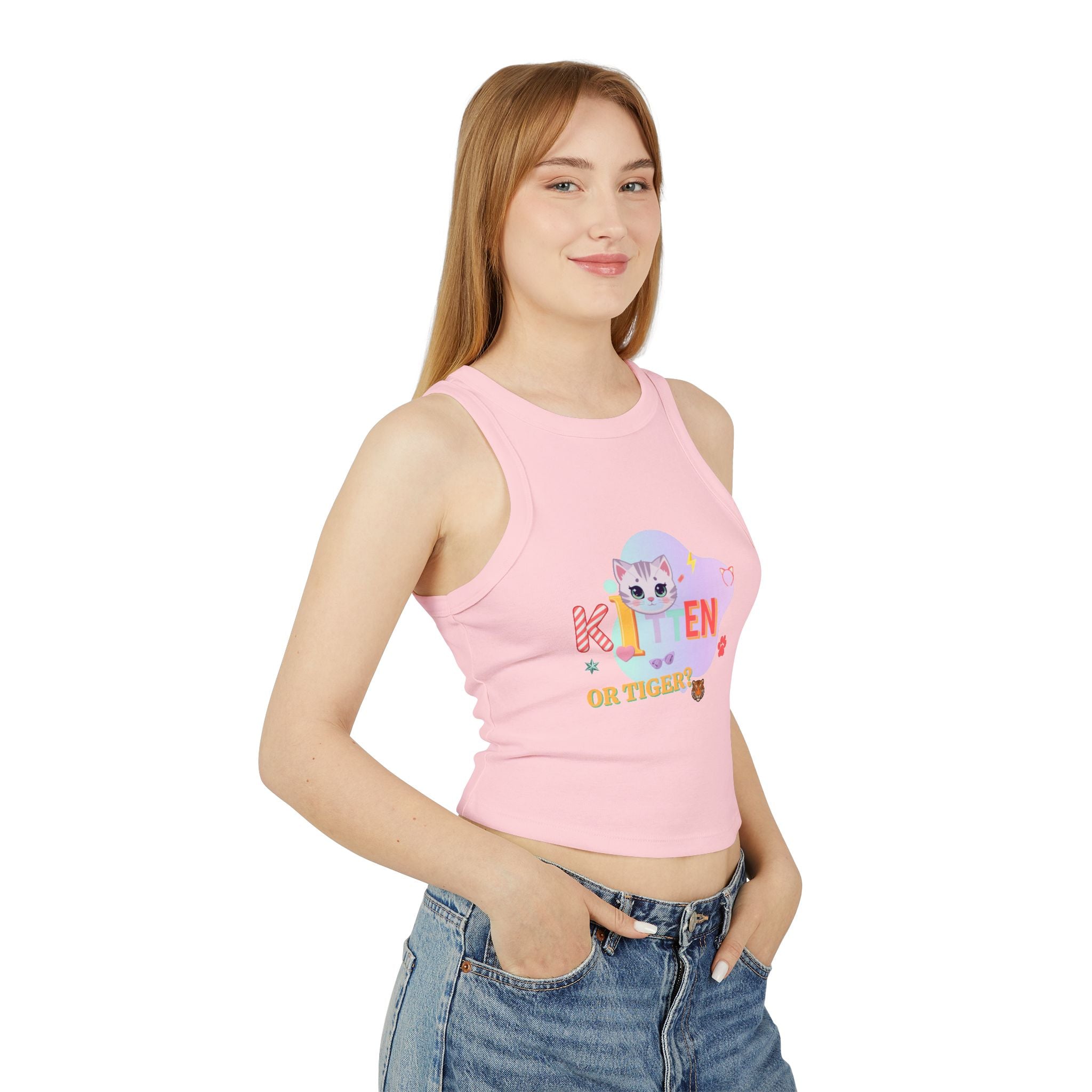 Kitten or Tiger Tank Top | Cute Pastel Cat Graphic with Retro Letters