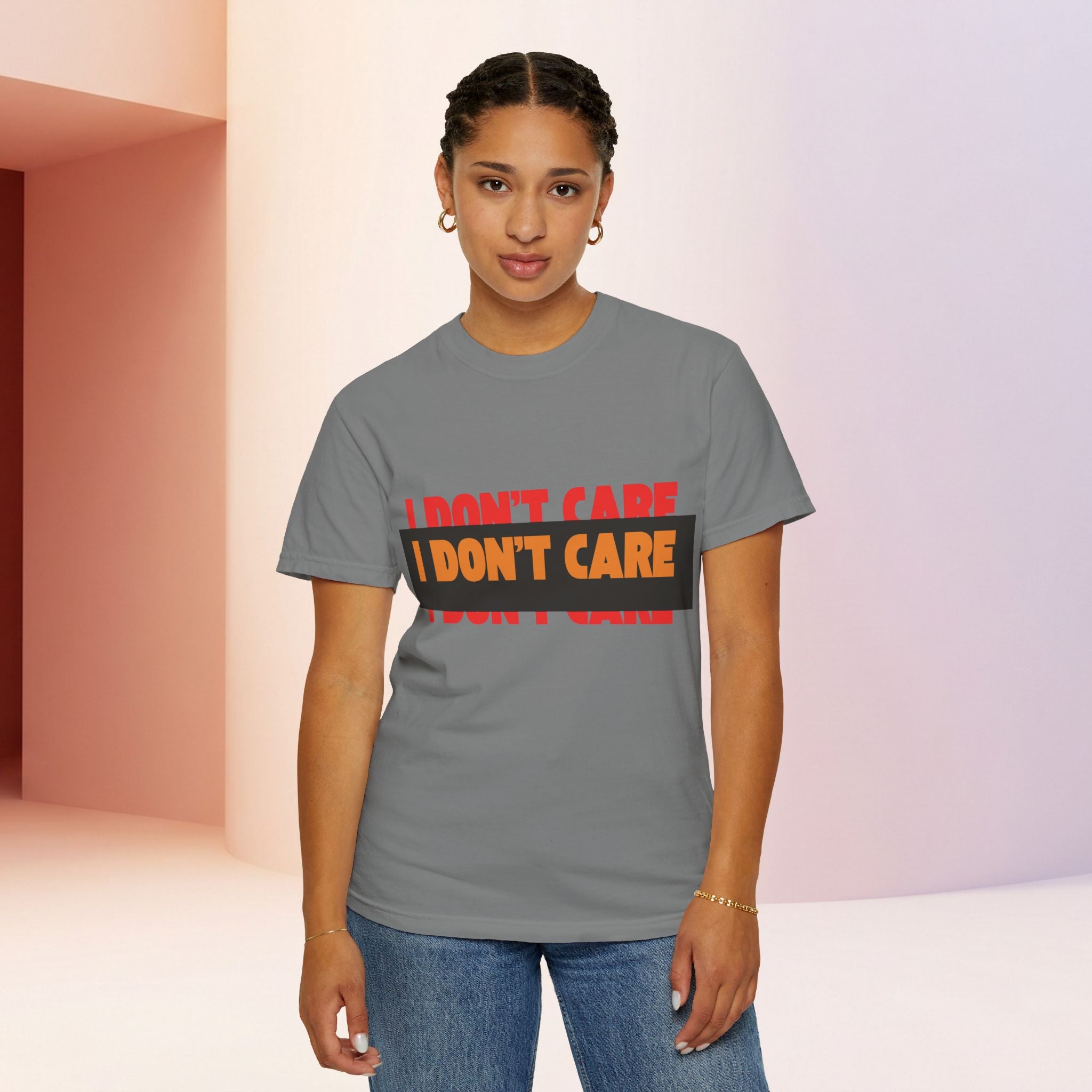 I Don't Care Graphic T-Shirt | Bold Statement Tee with 'I DON'T CARE' Print