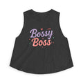 Bossy Boss Crop Top | Retro Script Graphic Top with Pastel Hearts & Stars