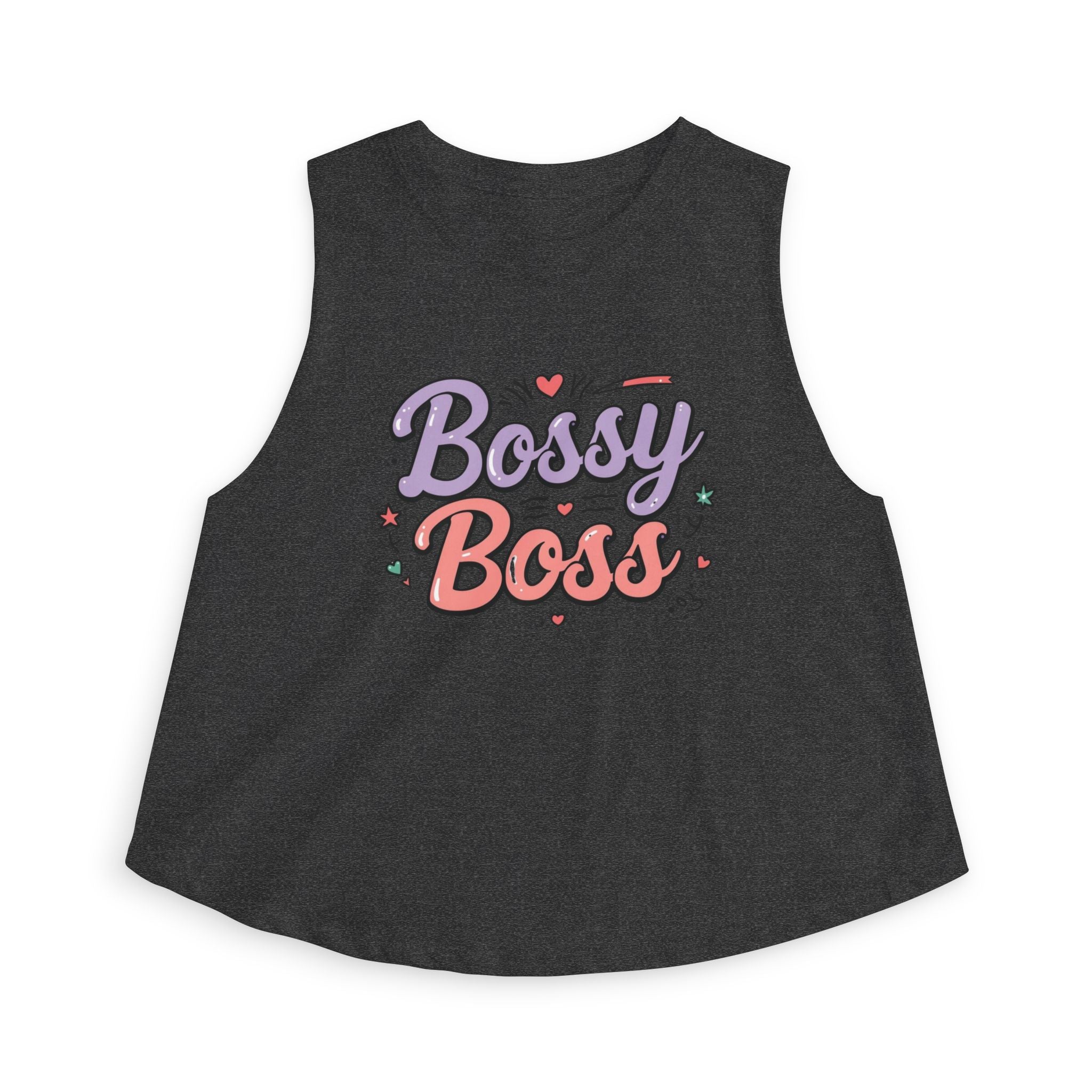 Bossy Boss Crop Top | Retro Script Graphic Top with Pastel Hearts & Stars