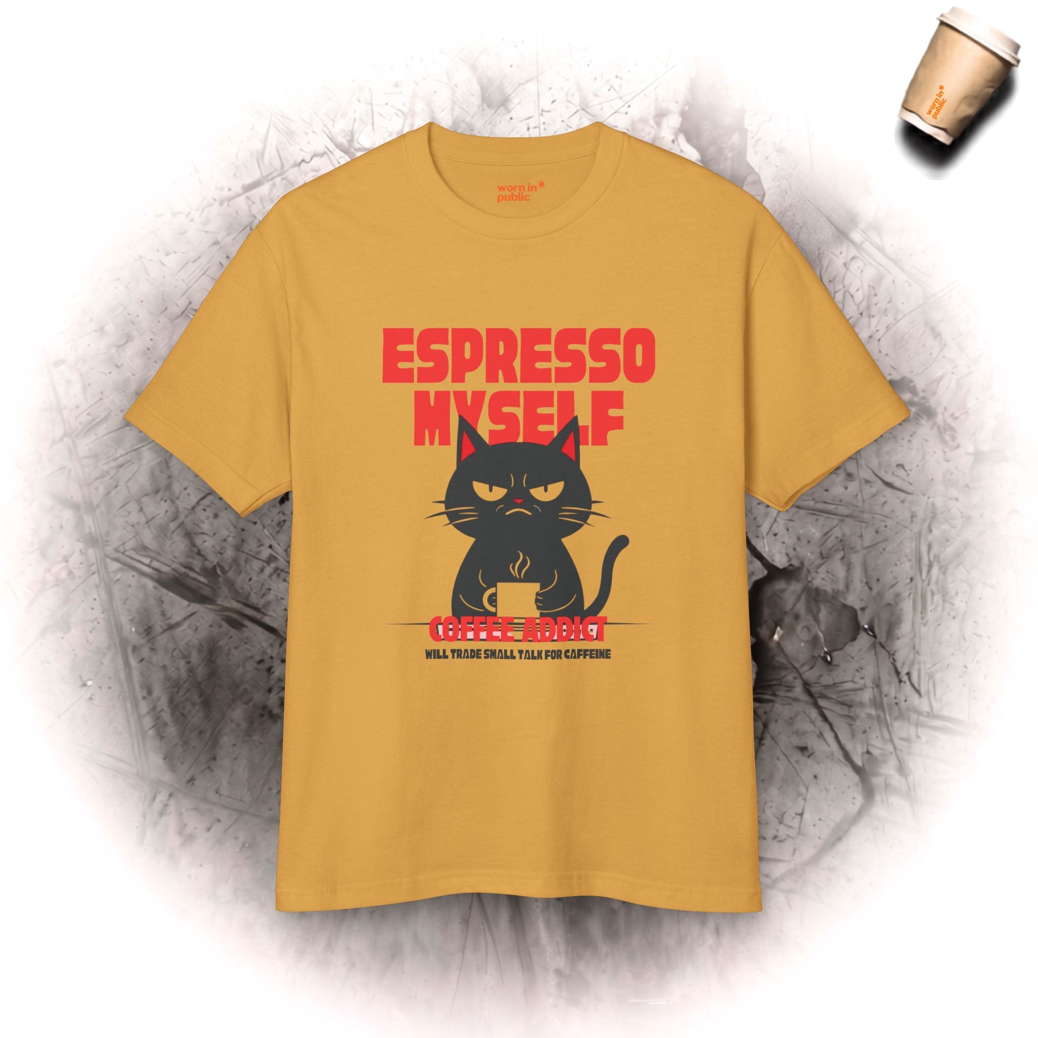Espresso Yourself Katze T-Shirt | Lustiges Kaffee-Junkie Grafik-Shirt