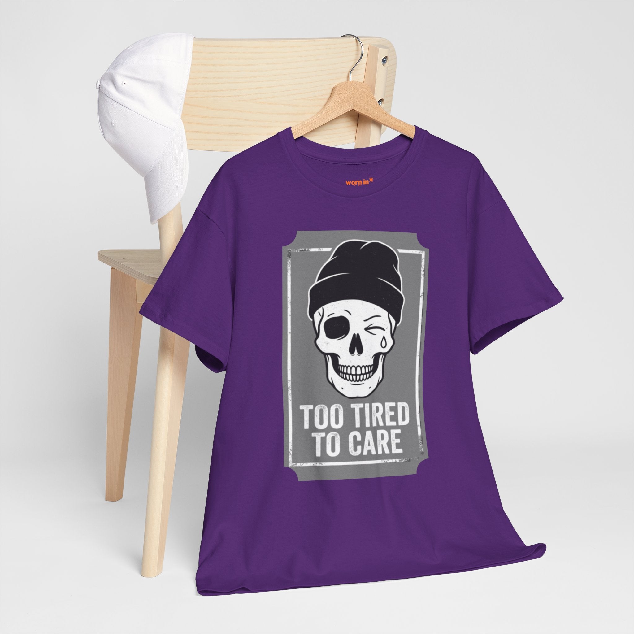 Too Tired To Care Skull T-Shirt | Funny Sarcastic Graphic Tee for the Exhausted