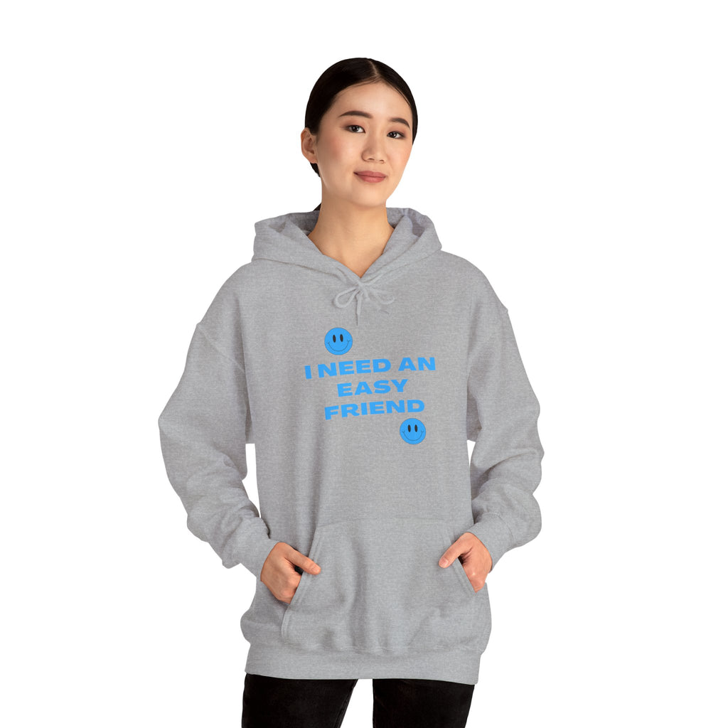 I Need an Easy Friend Ladies Hoodie | Minimalist Cute Blue Button Graphic Sweatshirt