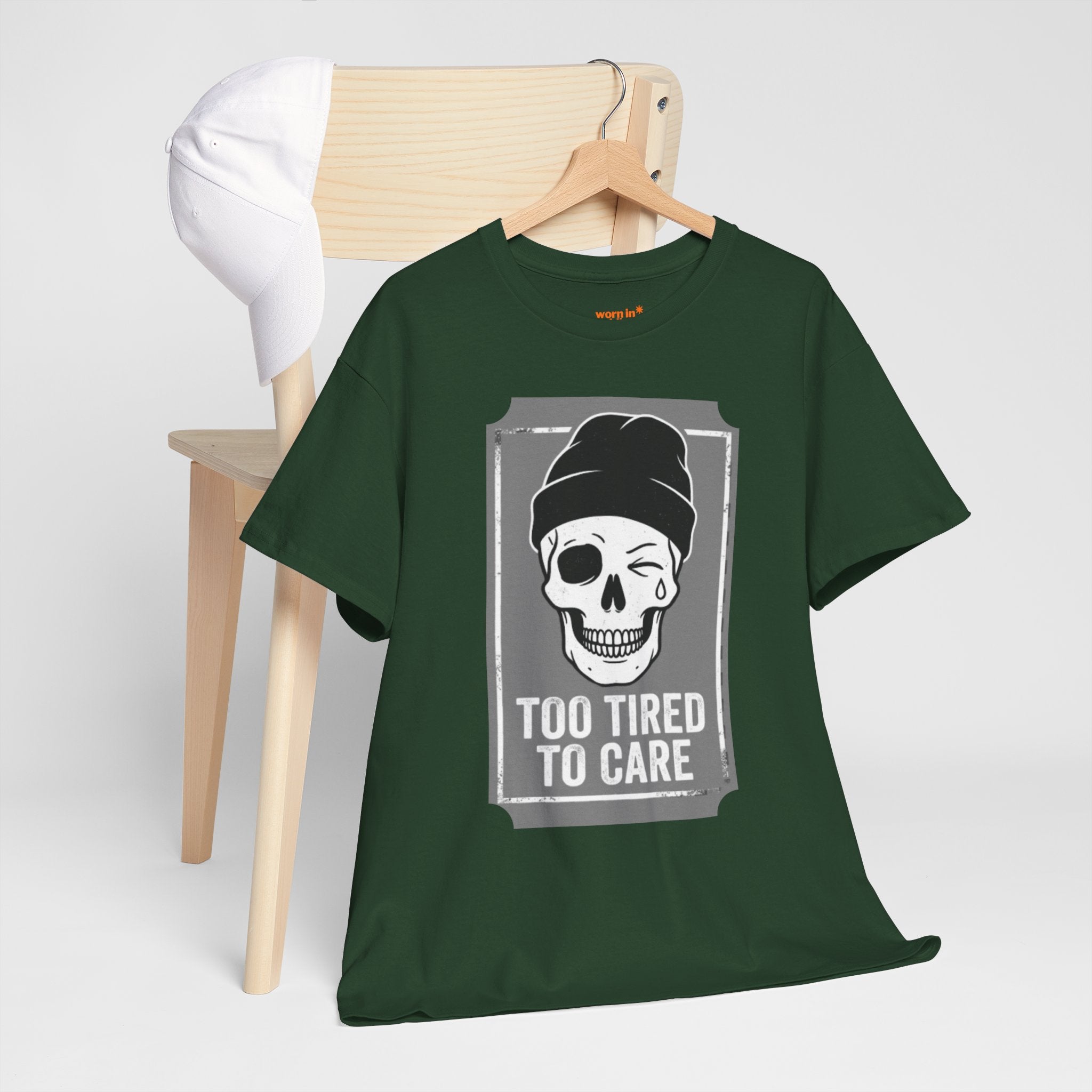 Too Tired To Care Skull T-Shirt | Funny Sarcastic Graphic Tee for the Exhausted