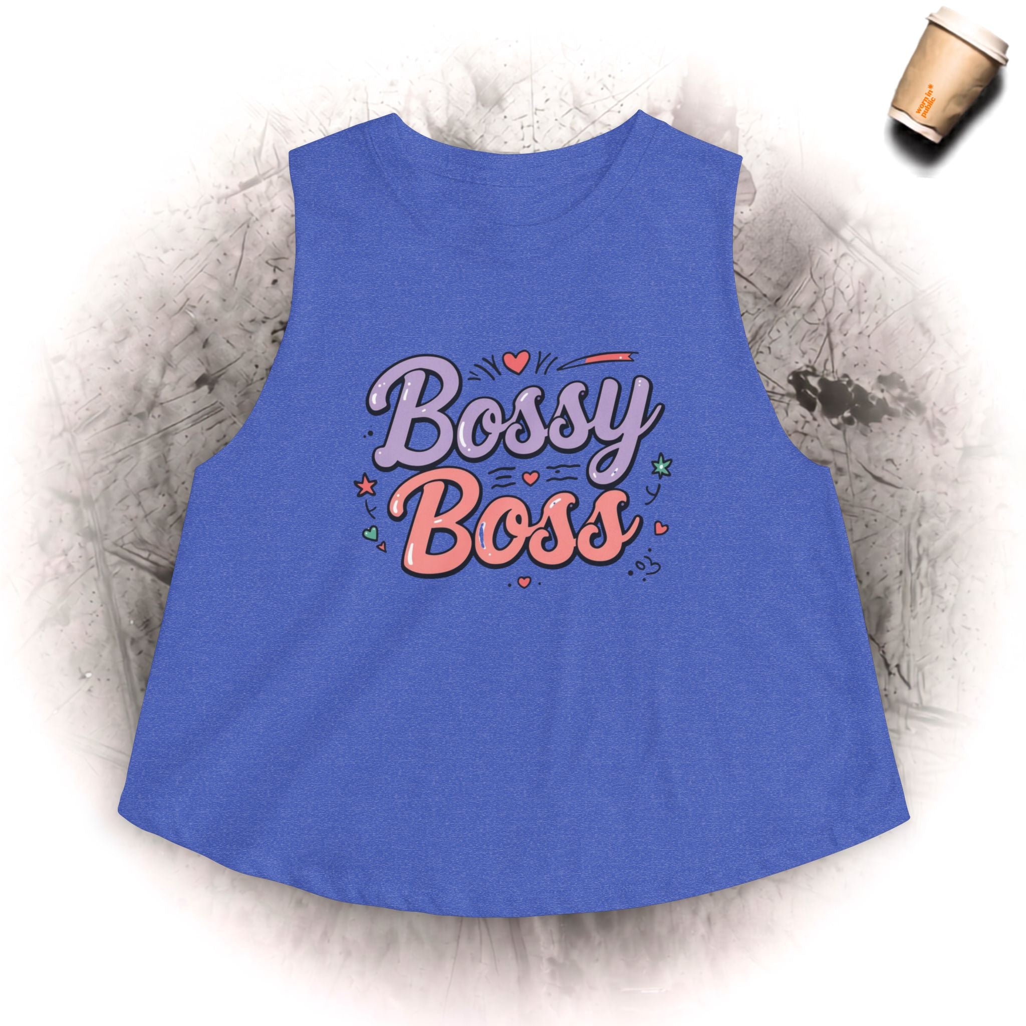 Bossy Boss Crop Top | Retro-Schriftzug-Top mit Pastell-Herzen & Sternen