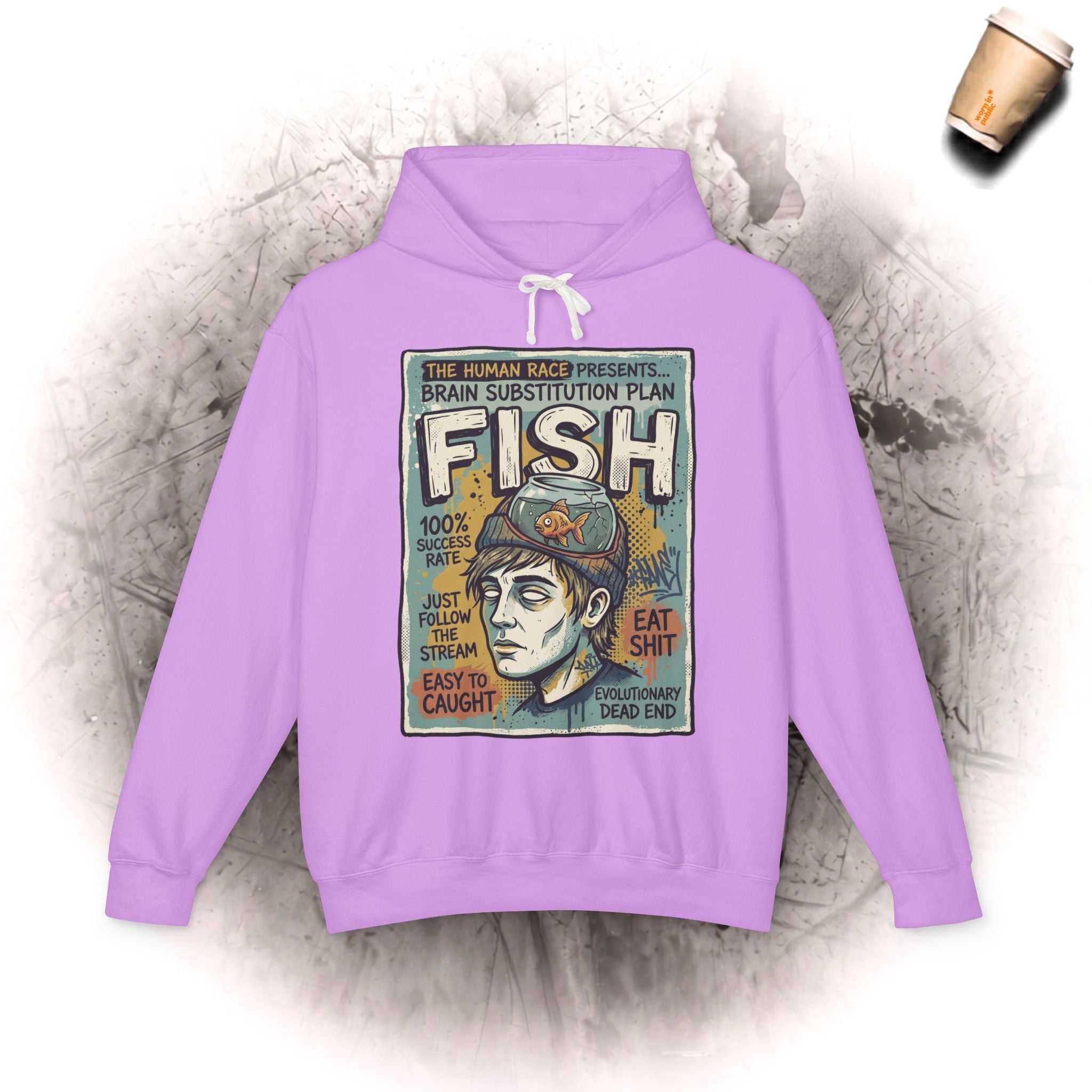 Kapuzenpullover „Fischhirn-Ersatzplan“ – Vintage Unisex Surrealistisches Grafik-Sweatshirt