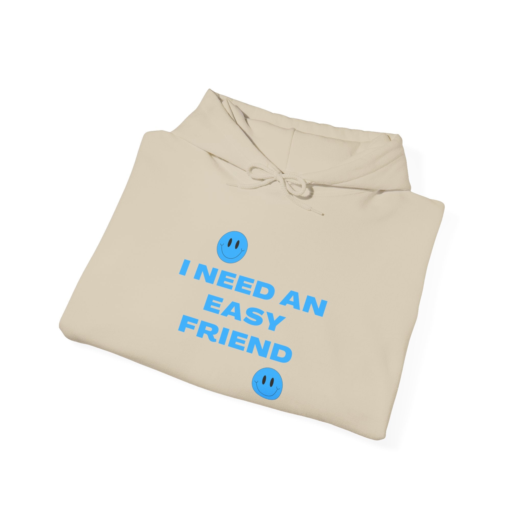 I Need an Easy Friend Ladies Hoodie | Minimalist Cute Blue Button Graphic Sweatshirt