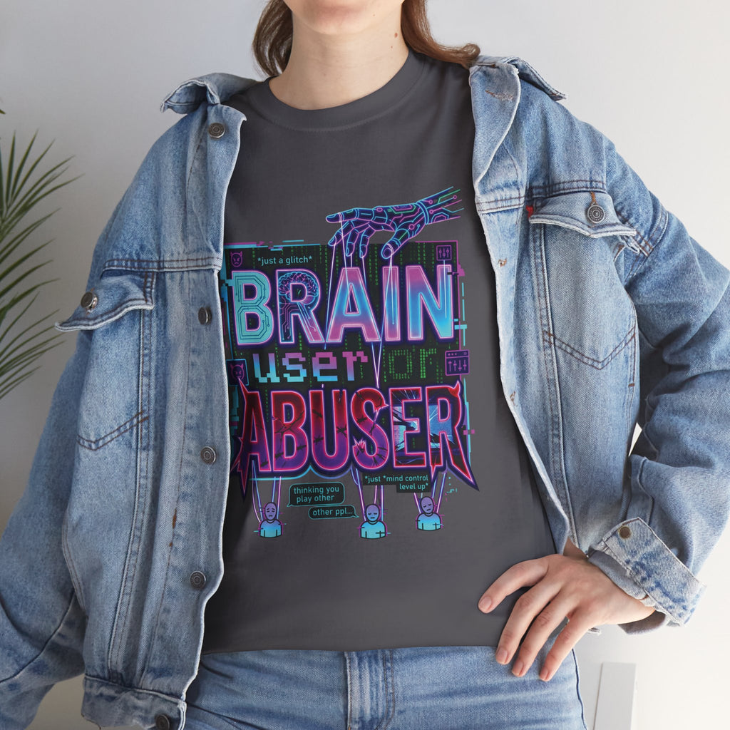 Brain User or Abuser GEN Z Unisex Tee — Retro Cyberpunk "Use Your Brain" Graphic T-Shirt