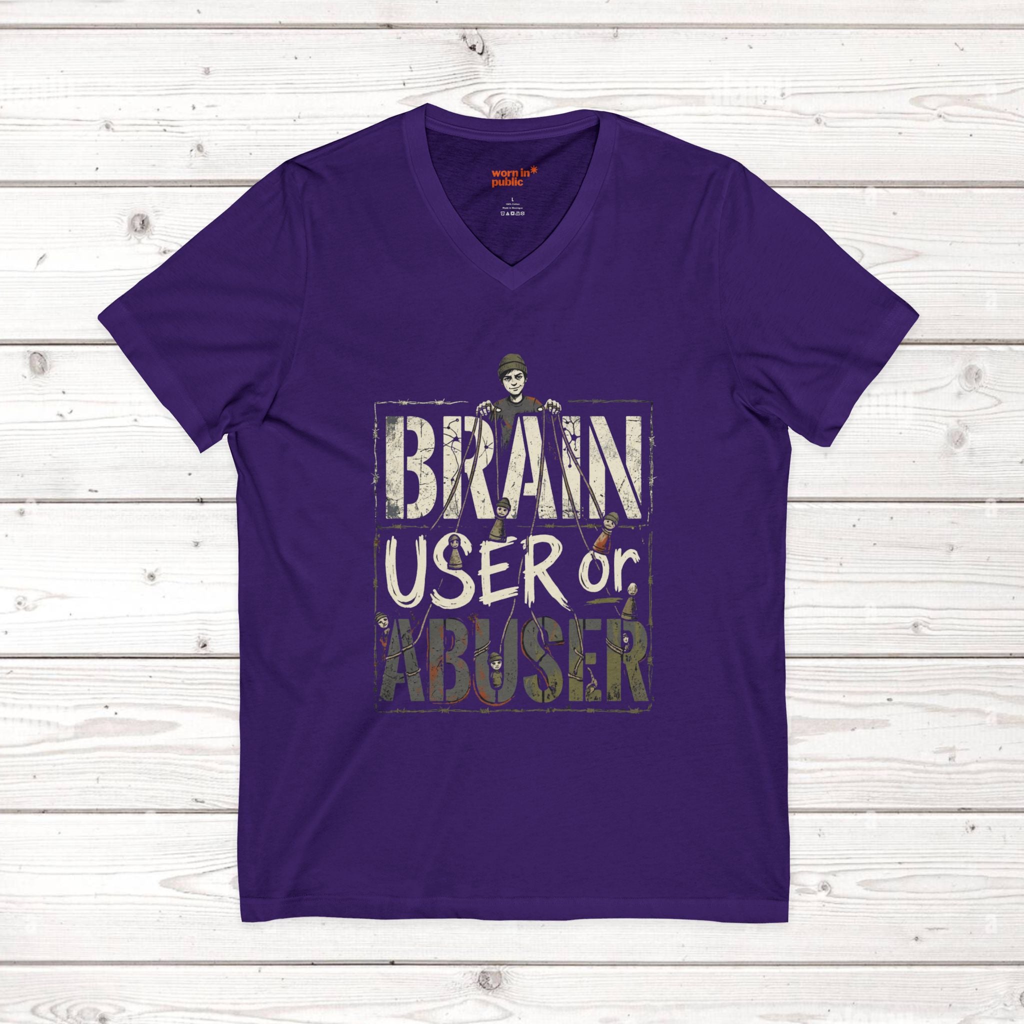 Brain User or Abuser Mens V-Neck Tee — Choose to See Graphic Awareness Shirt