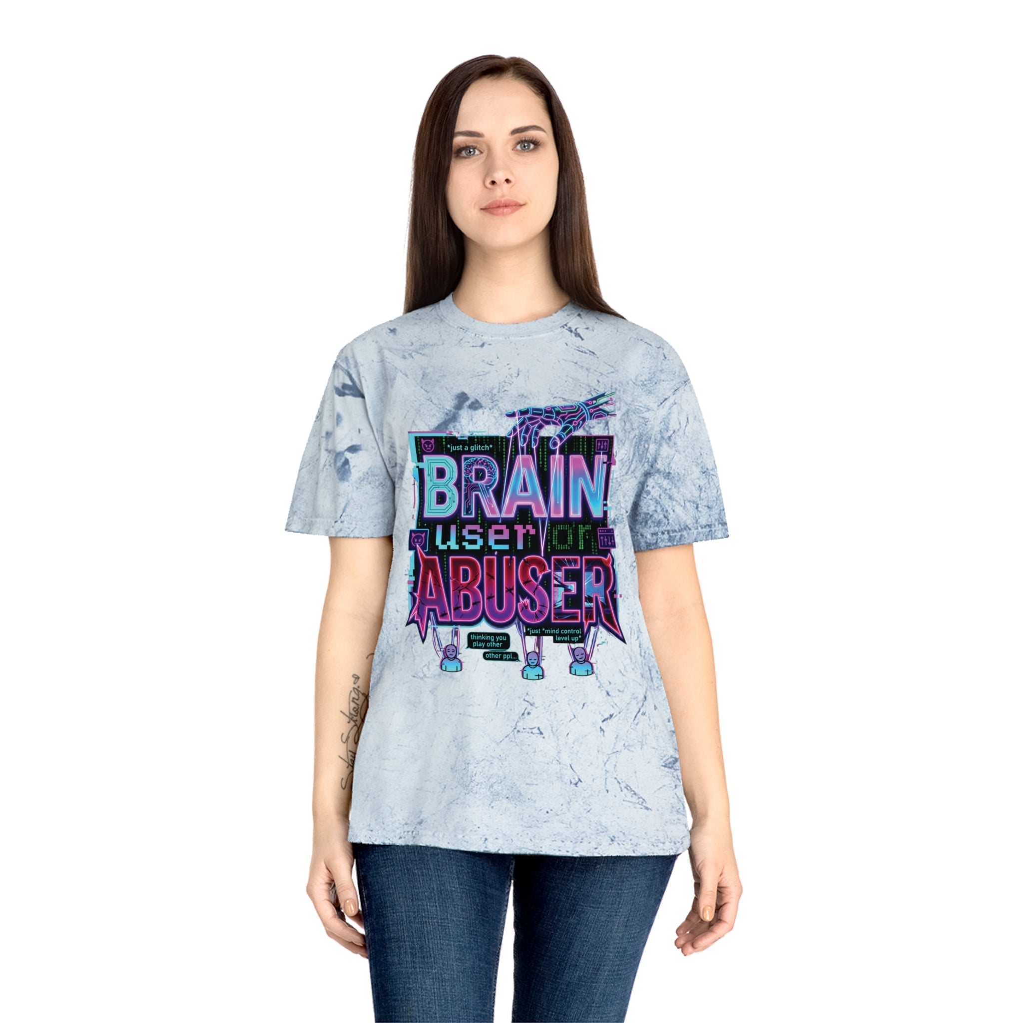 Brain User or Abuser GEN Z Premium Washed Graphic Tee — Retro Vaporwave 'Use Your Brain' Tie-Dye Shirt