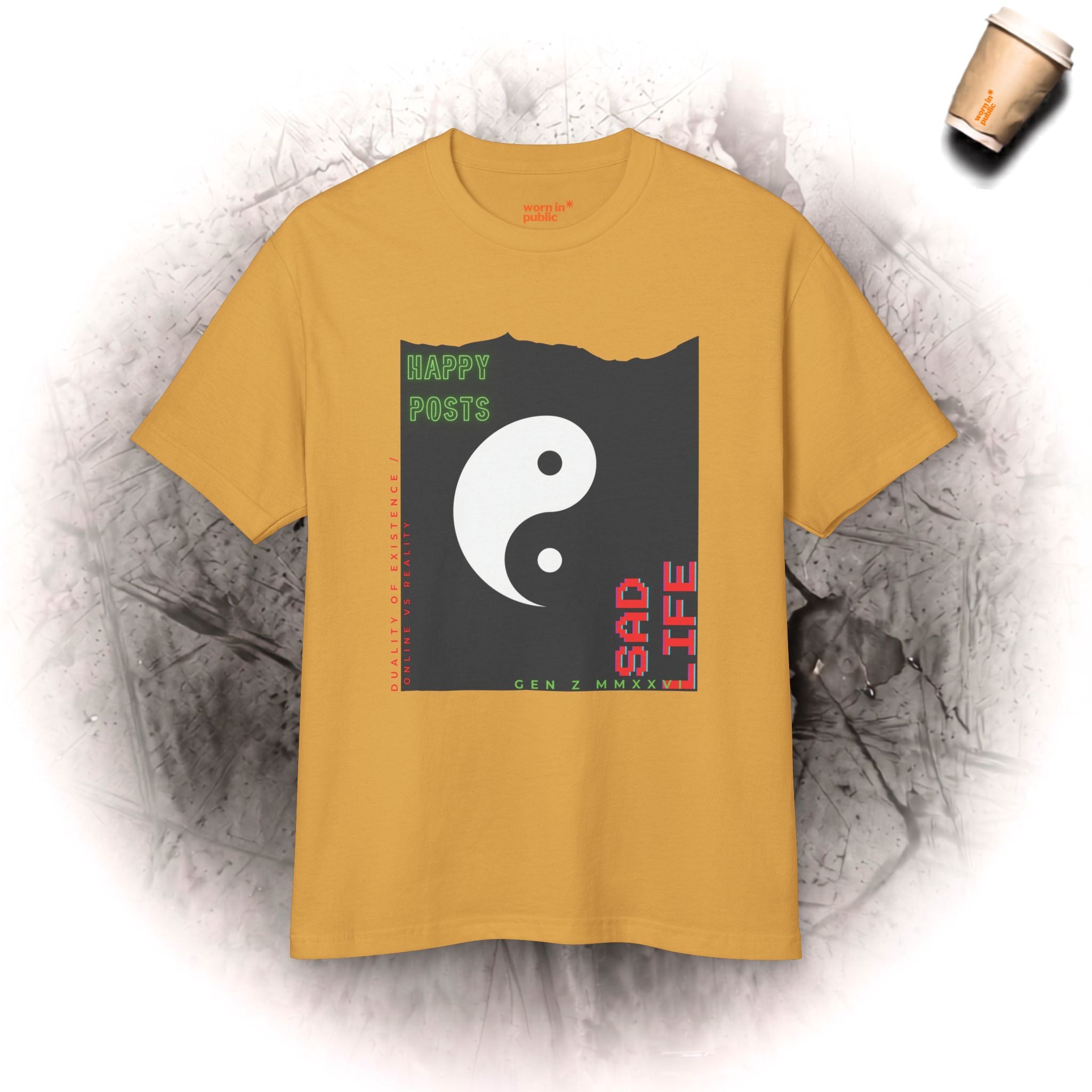 Yin Yang 'Happy Posts / Sad Life' | Vintage Garment-Dyed Unisex Graphic Tee