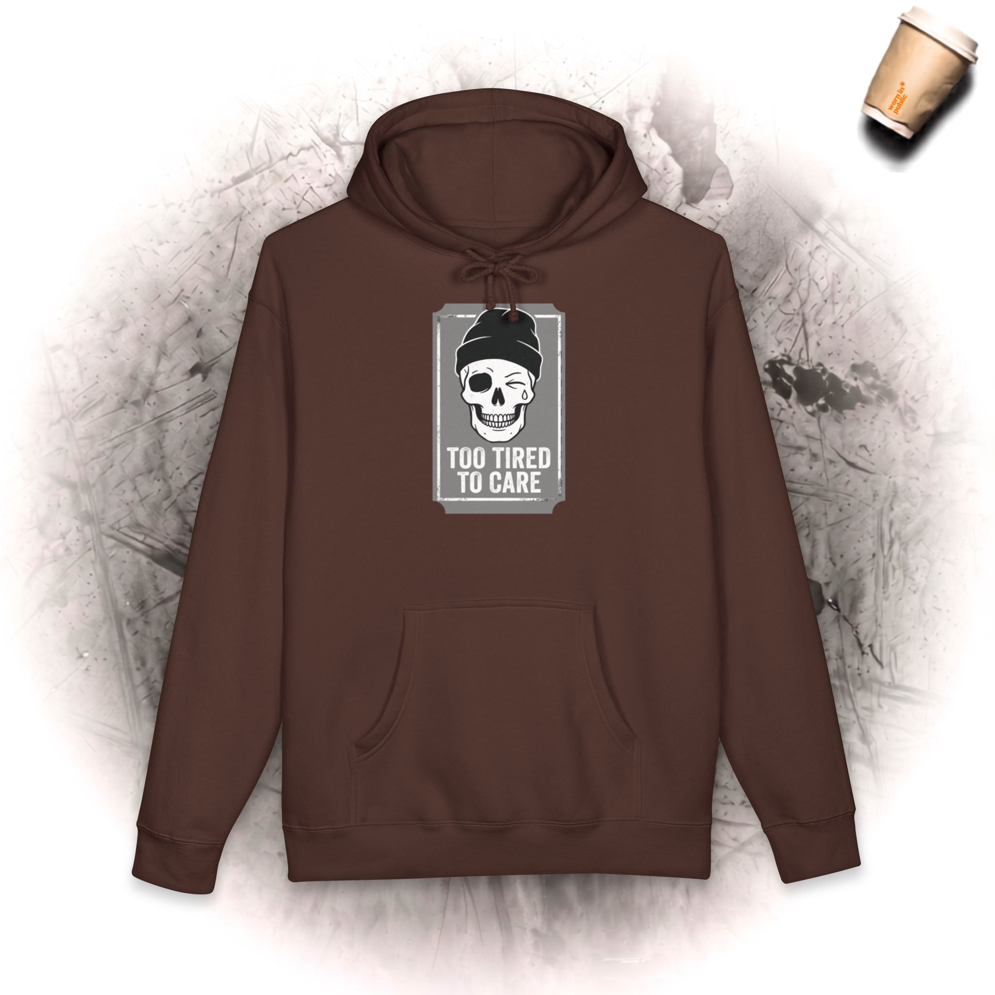 Too Tired To Care Totenkopf-Kapuzenpulli | Lustiges sarkastisches Grafik-Sweatshirt für Erschöpfte