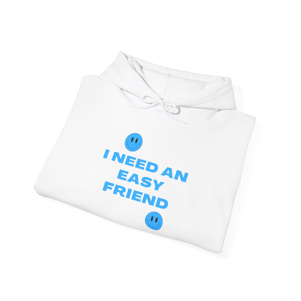 I Need an Easy Friend Ladies Hoodie | Minimalist Cute Blue Button Graphic Sweatshirt